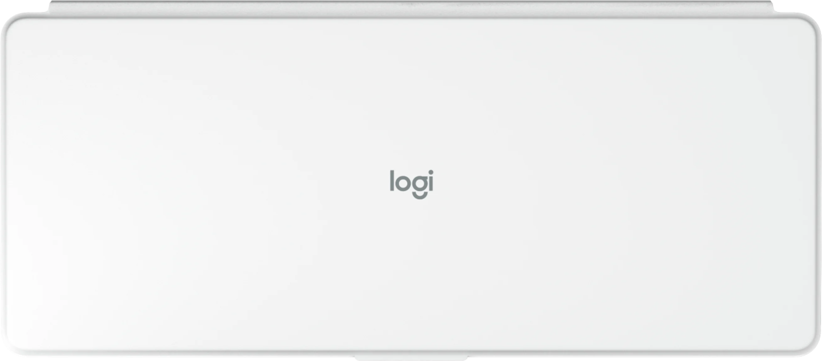 Una tastiera Logitech bianca con angoli arrotondati e il logo grigio al centro.