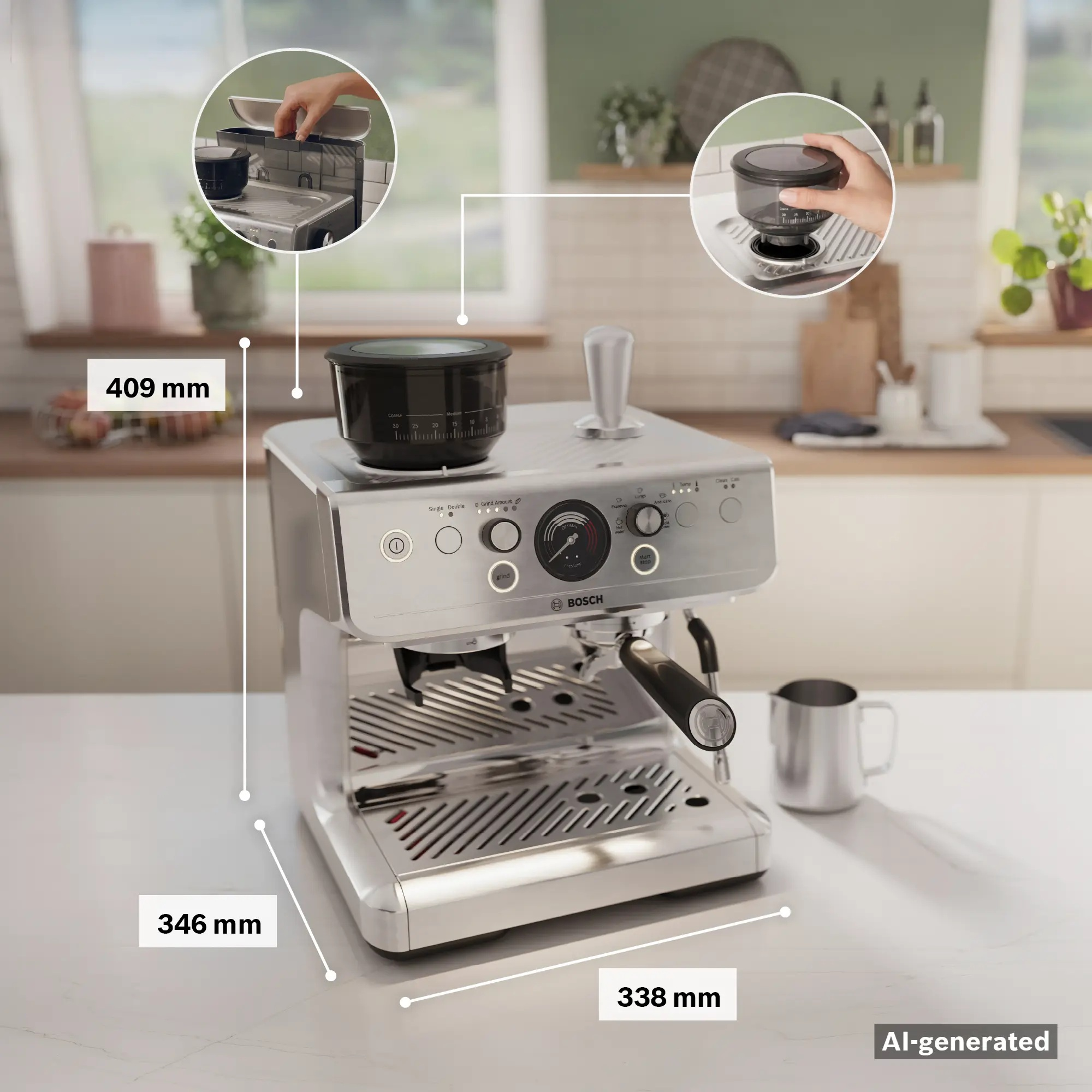 Ekspres kolbowy z młynkiem BOSCH HomeCafé PFE403B3 15 bar Srebrny