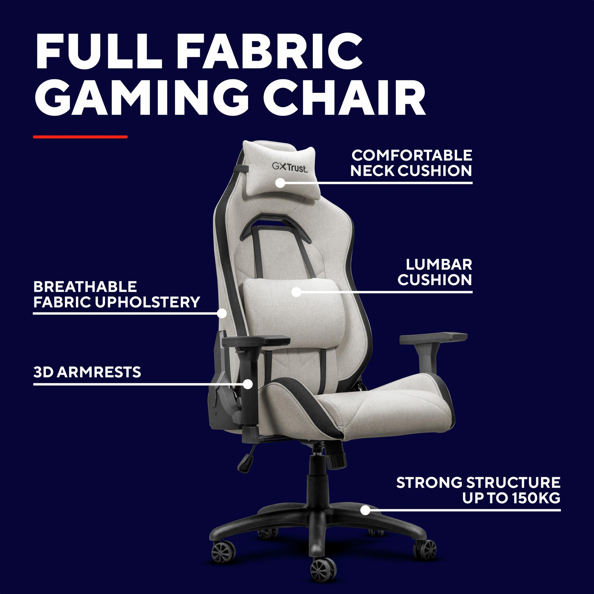 TRUST GXT723B RUYA Fabric Beige Bequemer Gaming-Stuhl mit Stoffbezug