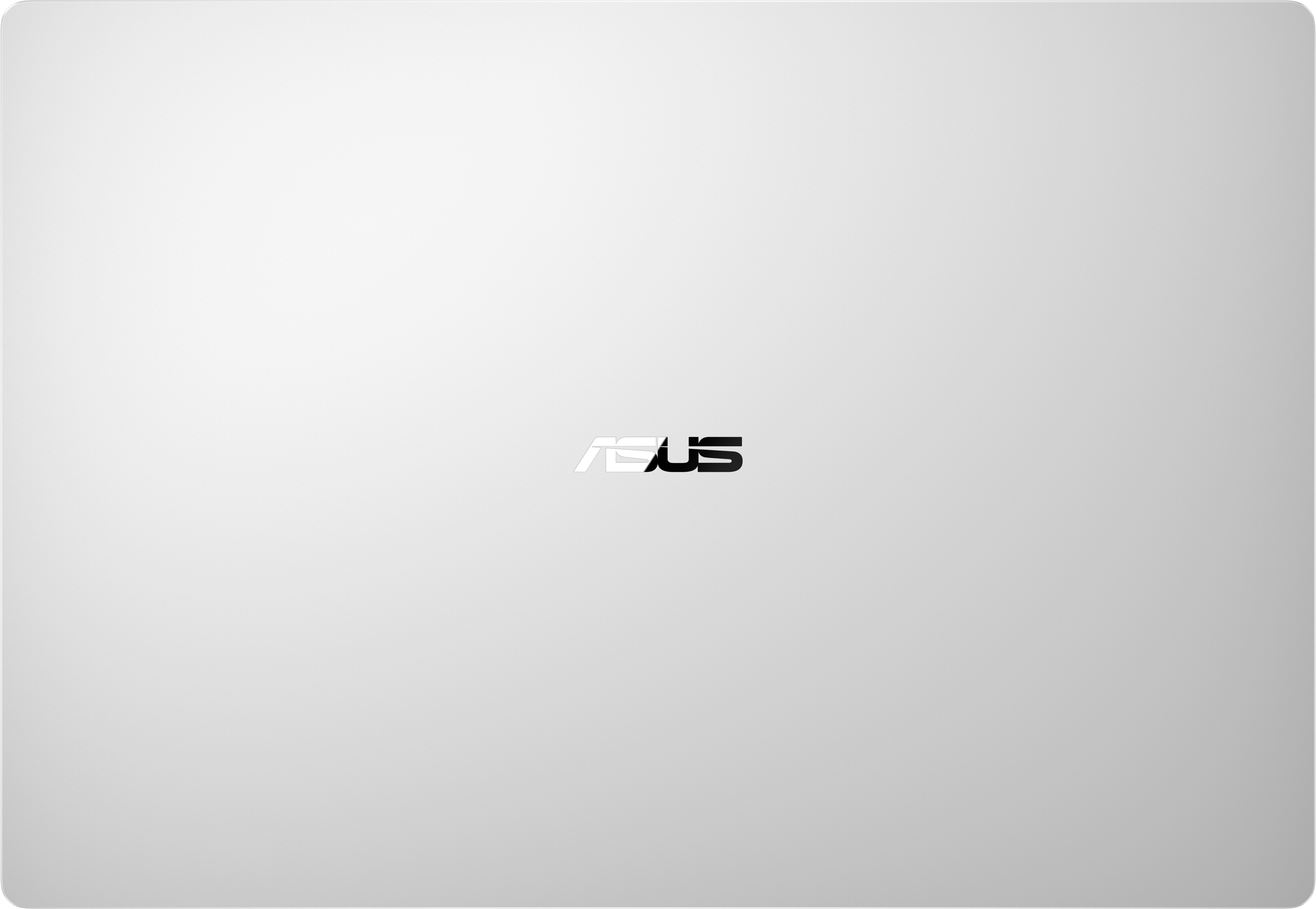 Egy Asus laptop ezüstszínű felsőborítása, középen a fekete Asus logóval.