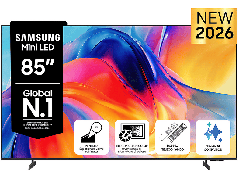 SAMSUNG Mini LED AI TV 85″ UE85M70HAUXZT 4K, Processore Mini LED 4K, 4K Upscaling, Color Booster, OTS Lite, Metal Stream Design, Vision AI Smart TV, 2026