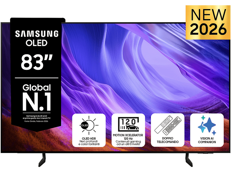 SAMSUNG OLED AI TV 83" QE83S85HAEXZT 4K, Processore NQ4 Gen2, 4K Upscaling, Schermo antiriflesso