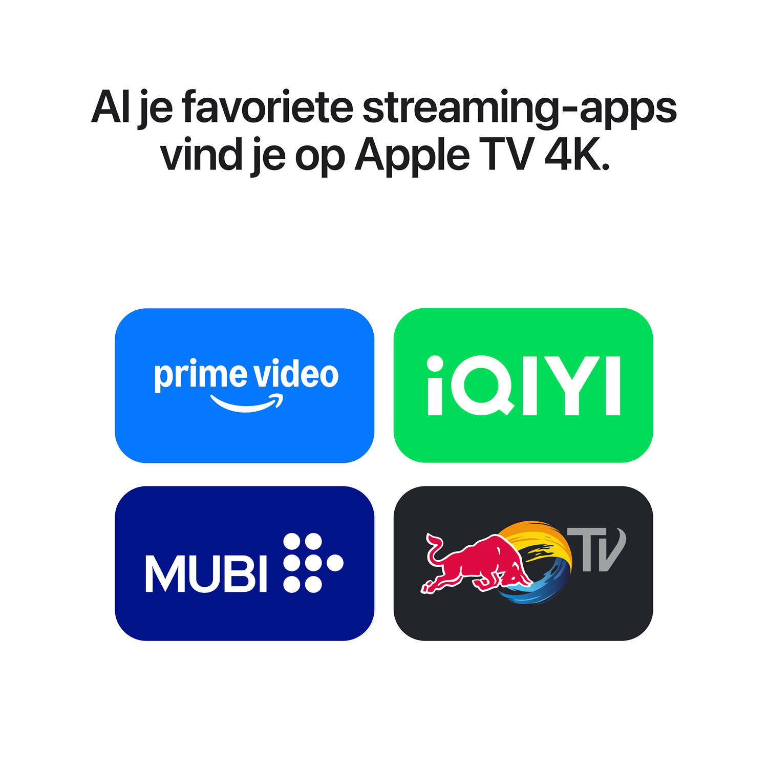 Nederlandse tekst en vier streaming-app-logo's op een witte achtergrond.