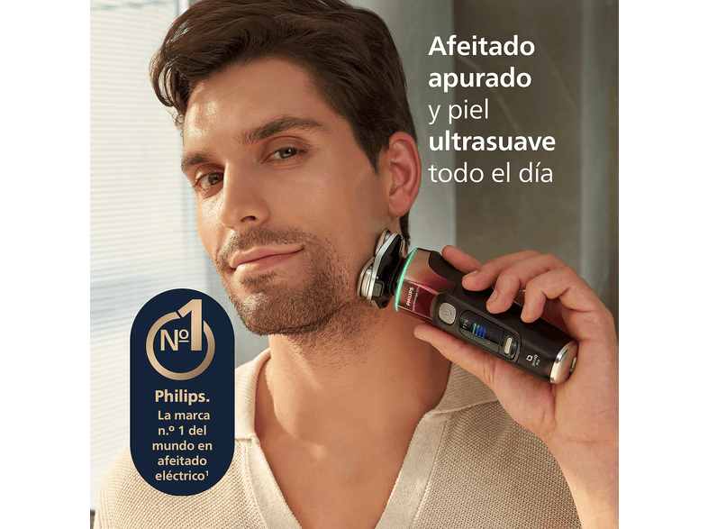 Afeitadora Philips i9000 Prestige Ultra XP9407/37, SkinIQ Pro, Hydro SkinGlide, Seco y Mojado, 60 min, Apurado, Moldeador Barba, Ciruela