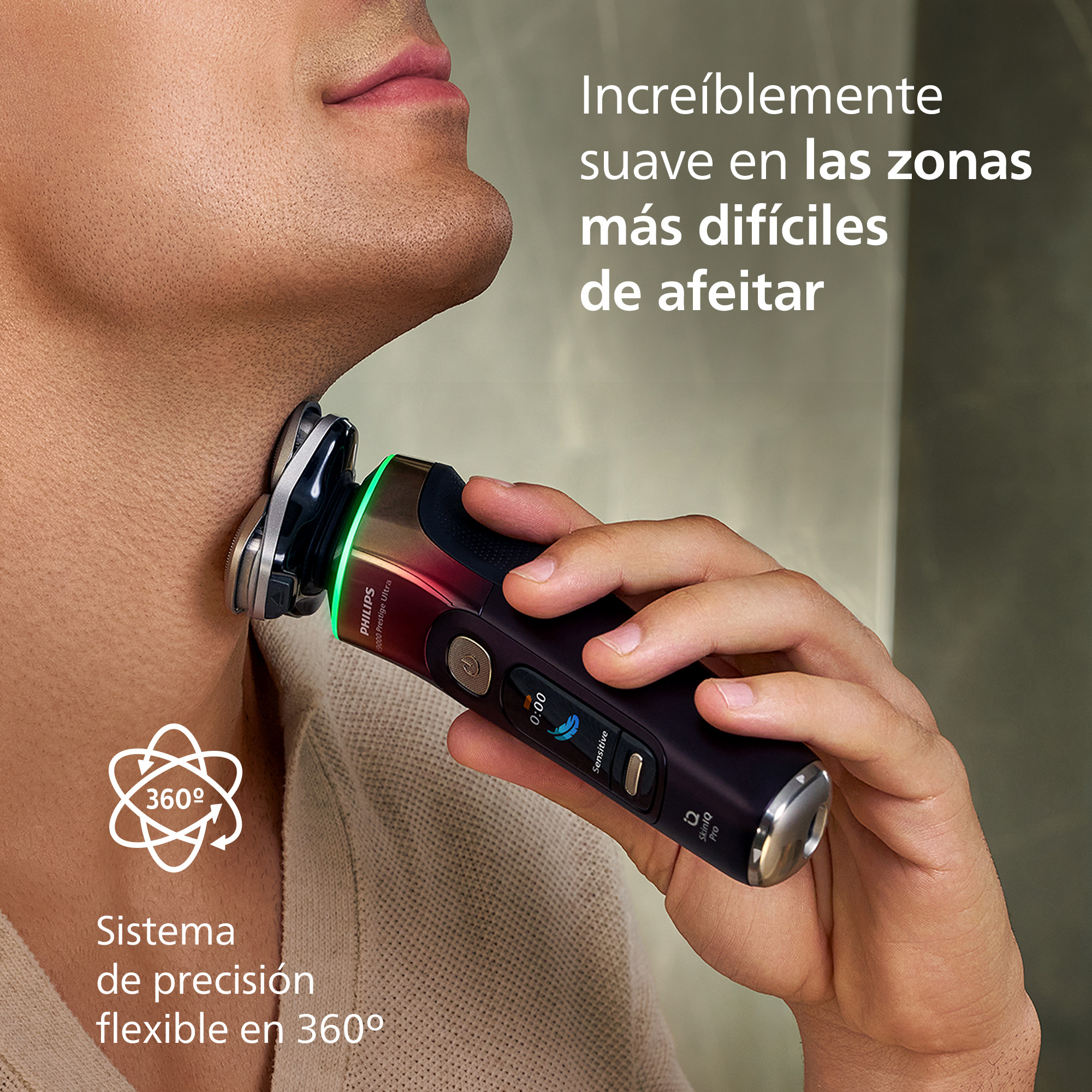 Un hombre afeitándose el cuello con una maquinilla.