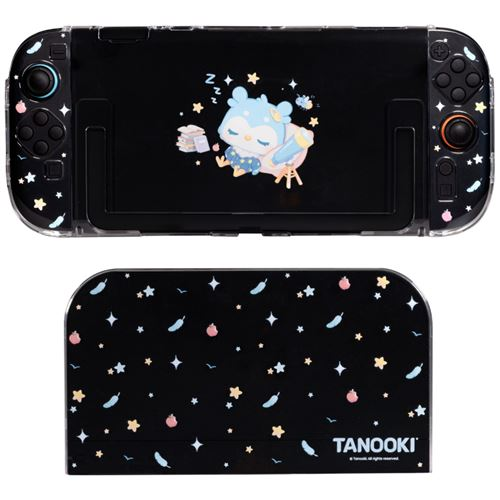 Funda protectora negra para Nintendo Switch con un tierno búho y estrellas.