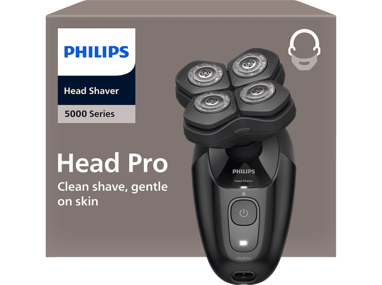Philips Head Shaver Pro 5000 Series HS5980/15, Cabezales flexibles 360º, Power Adapt, Autonomía de 60 min, Uso Seco y Húmedo, Negro