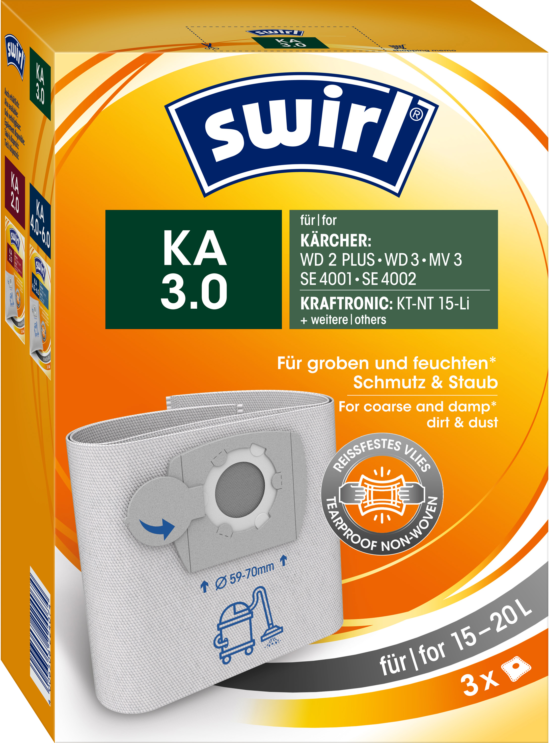 SWIRL KÄ3 Staubsaugerbeutel 3 Stück, passend für: Kärcher, Shop Vac. uvm
