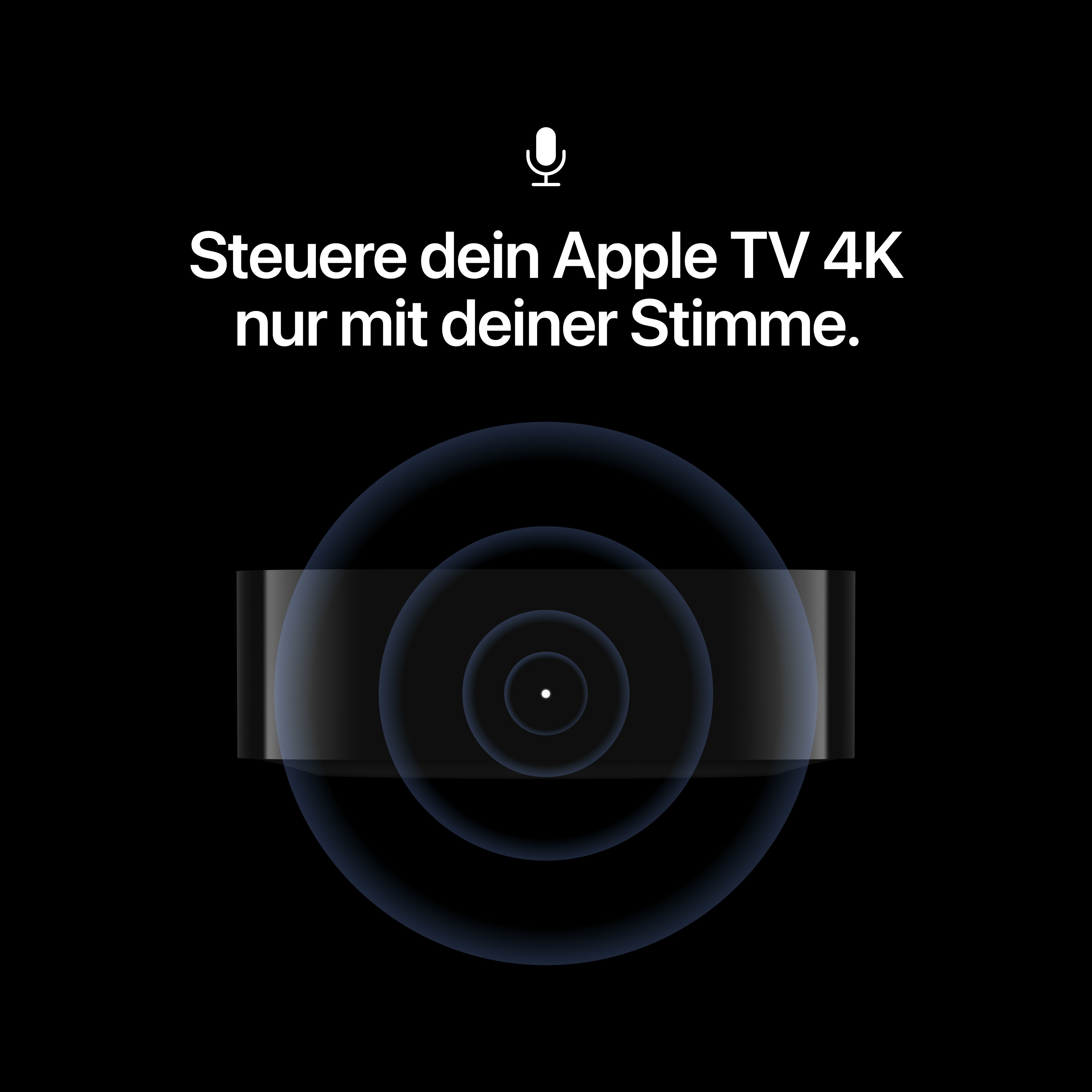 Une icône de microphone et un effet d'onde sonore bleue sur fond noir avec du texte allemand.