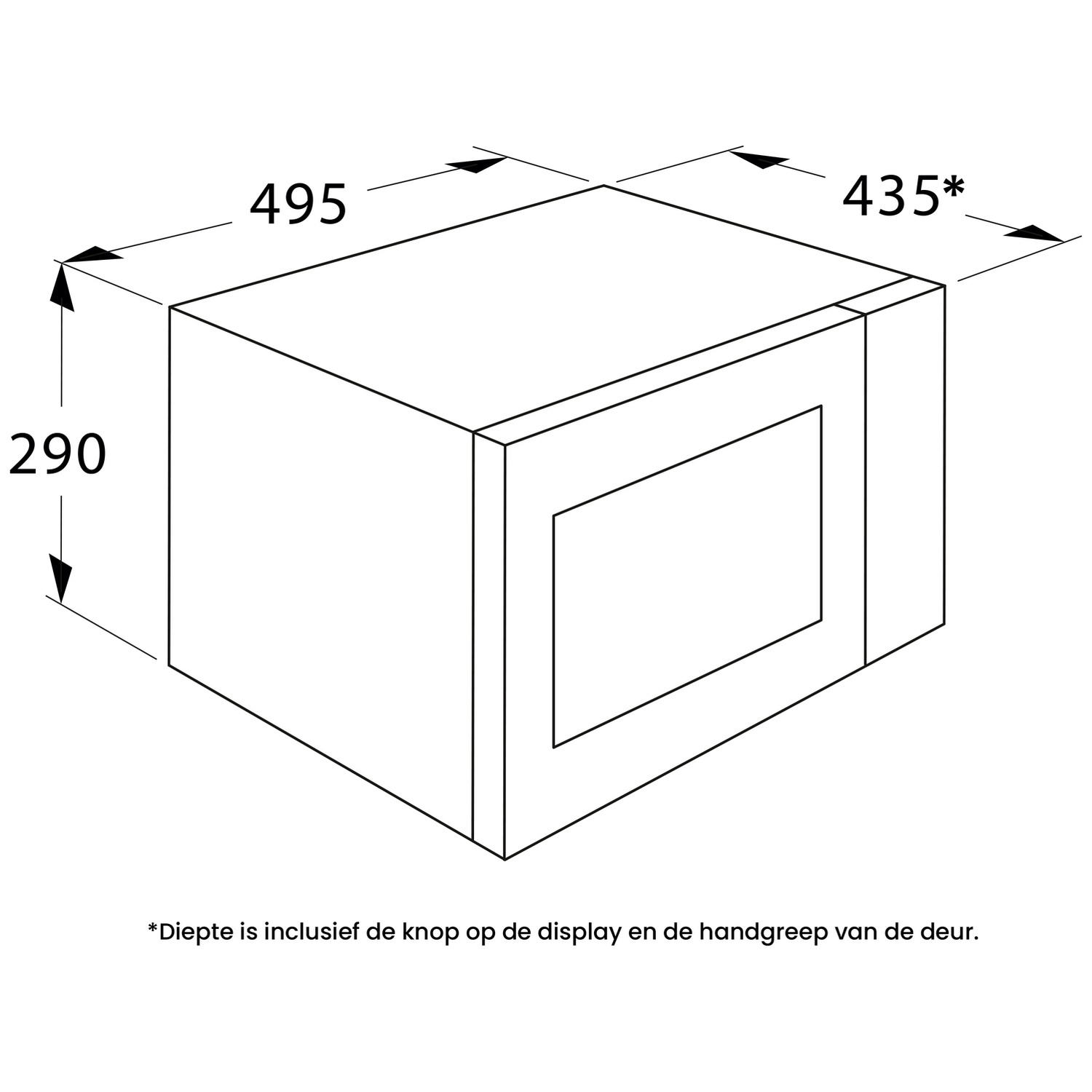 Technical drawing of a microwave with dimensions of 495 width, 435 depth, and 290 height in mm.