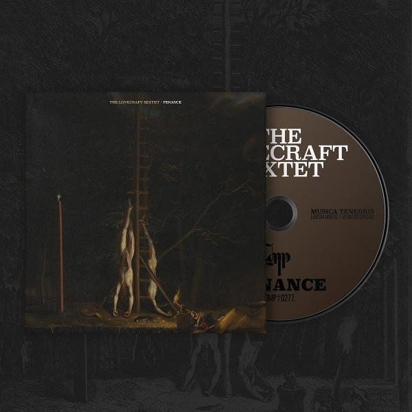 CD-Cover und Disk zeigen ein dunkles Kunstwerk mit zwei hängenden Figuren in einer gruseligen Waldlandschaft.