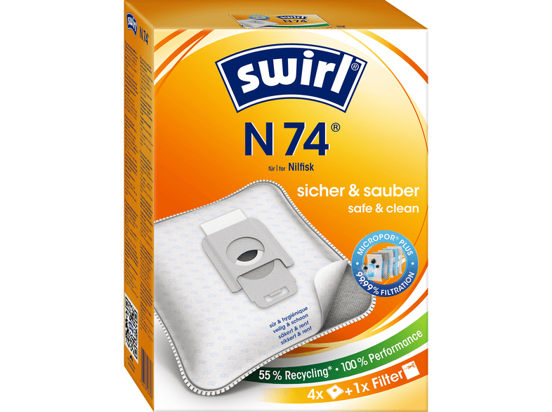 SWIRL N 74 Staubsaugerbeutel + 1 Filter 4 Stück, passend für: Nilfisk