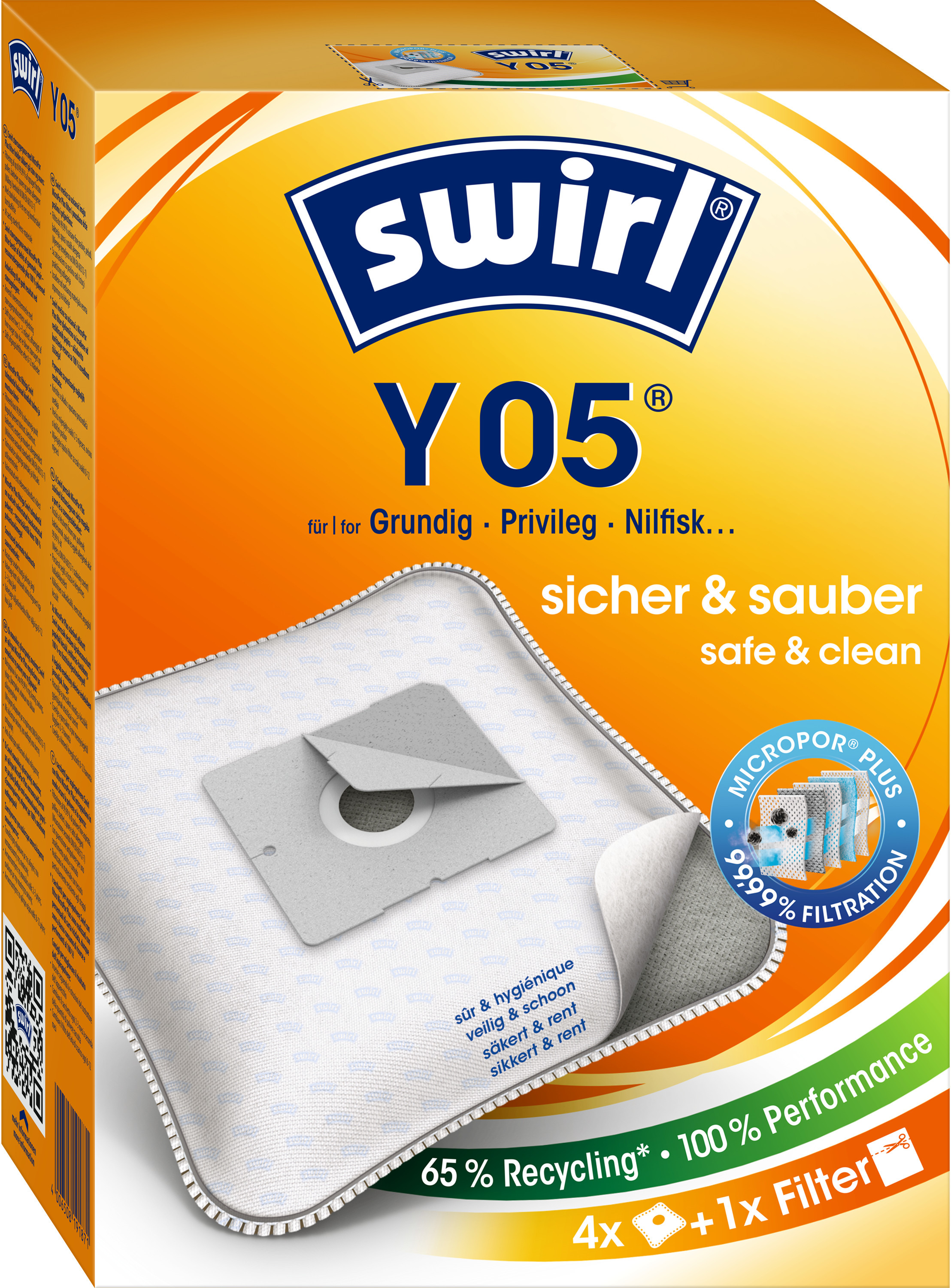 SWIRL N 74 Staubsaugerbeutel + 1 Filter 4 Stück, passend für: Nilfisk