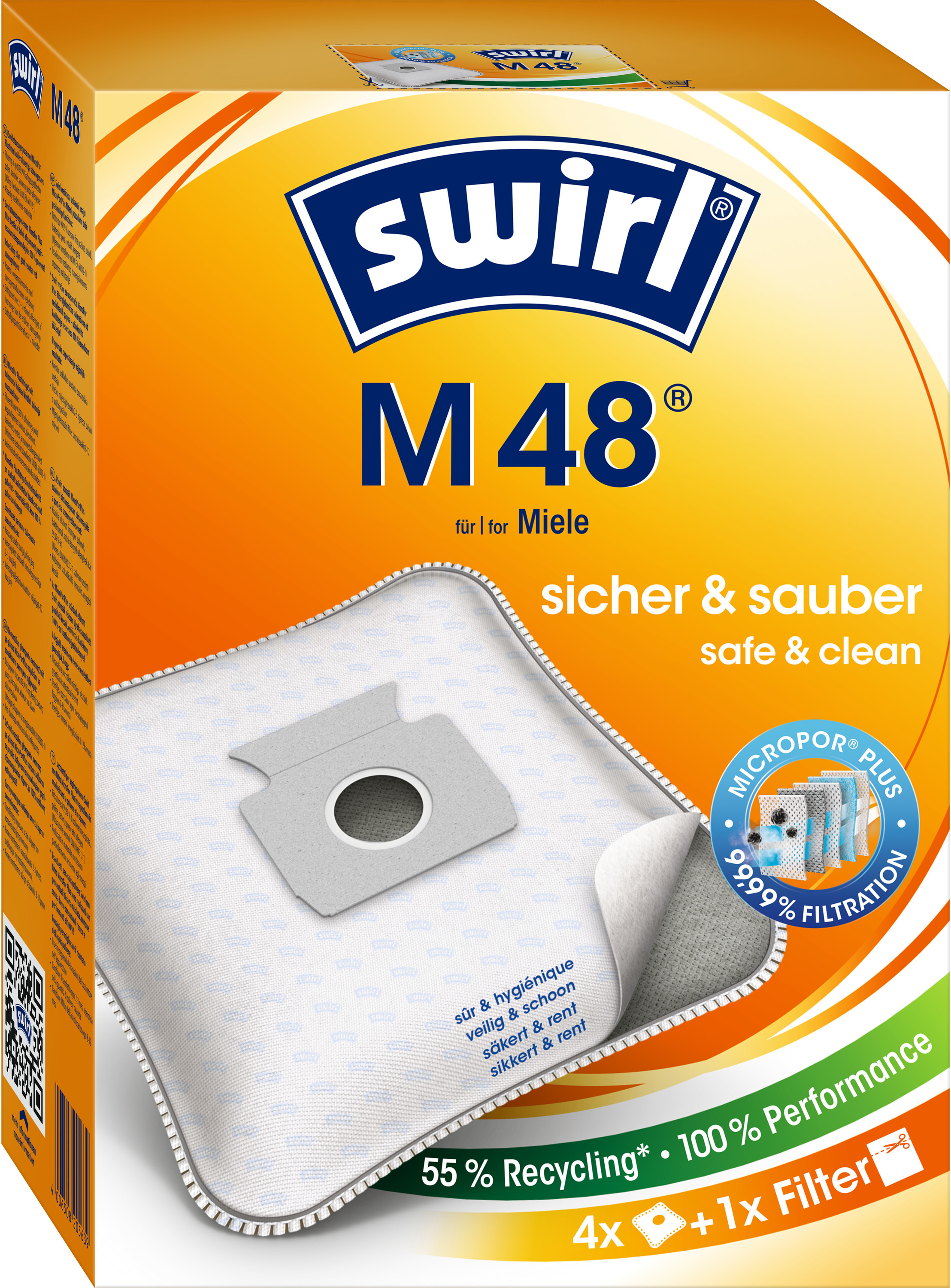 SWIRL M 40 / M 50 Staubsaugerbeutel + 1 Filter 4 Stück, passend für: Miele & Hoover