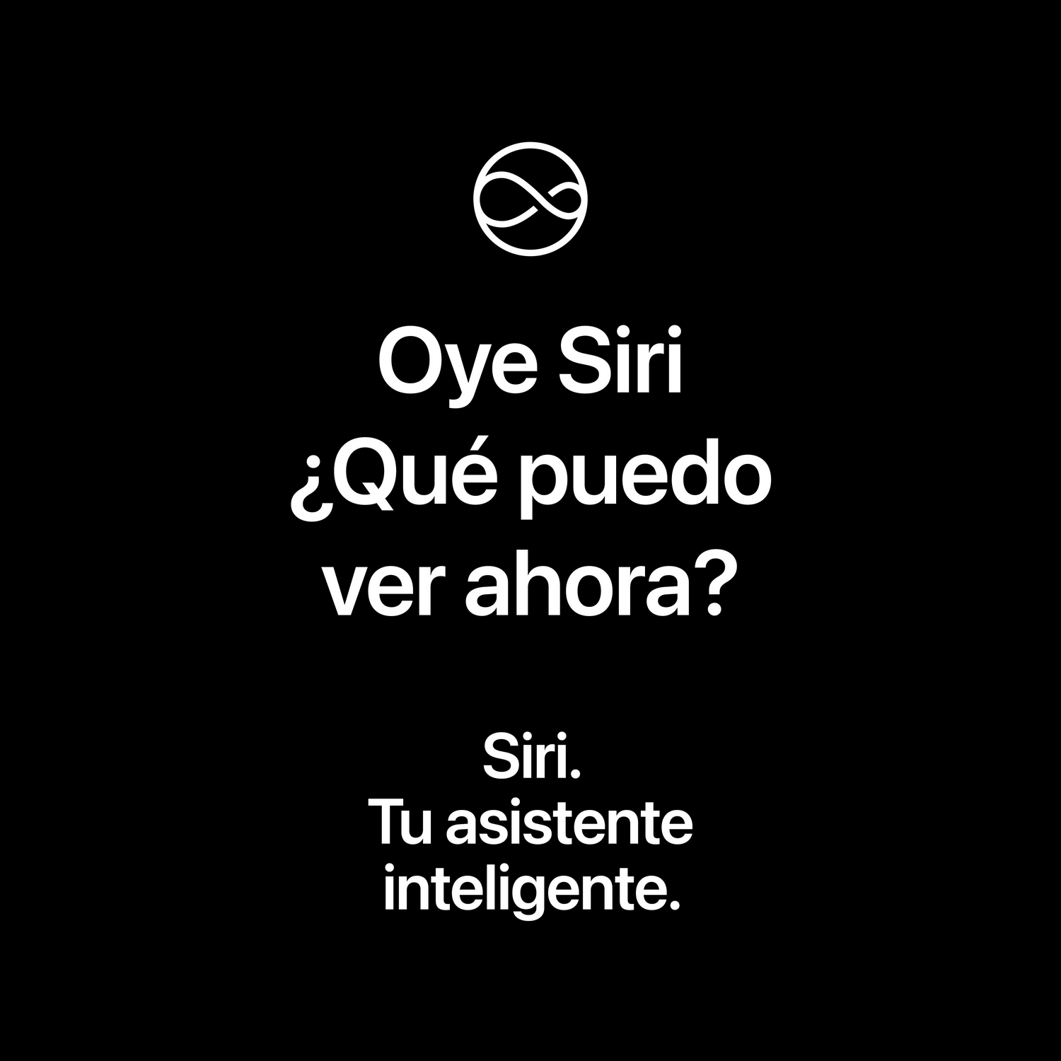 Imagen negra con texto blanco y un icono de Siri.