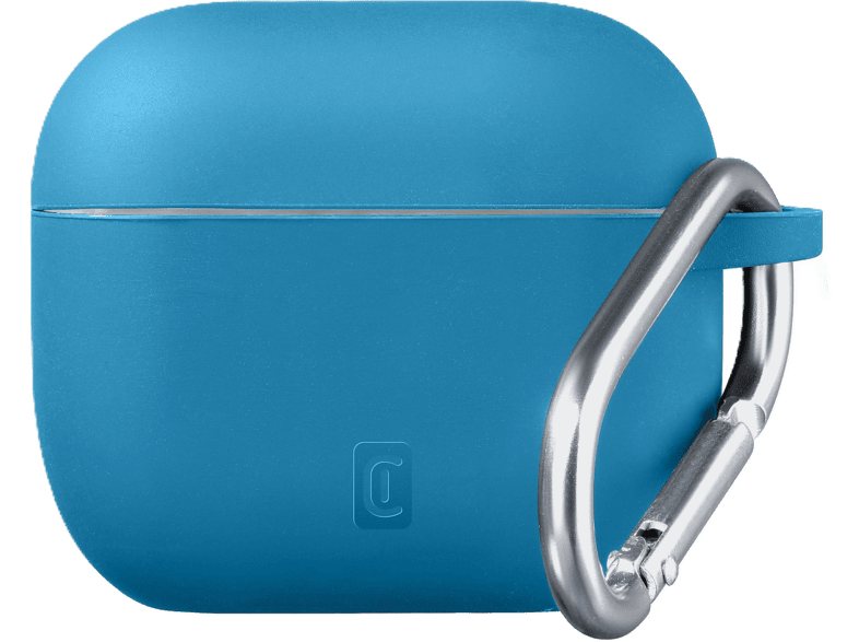 Funda AirPods - CellularLine Bounce, Para Apple Pro 3, Compatible con carga inalámbrica, Silicona, Con Gancho, Azul