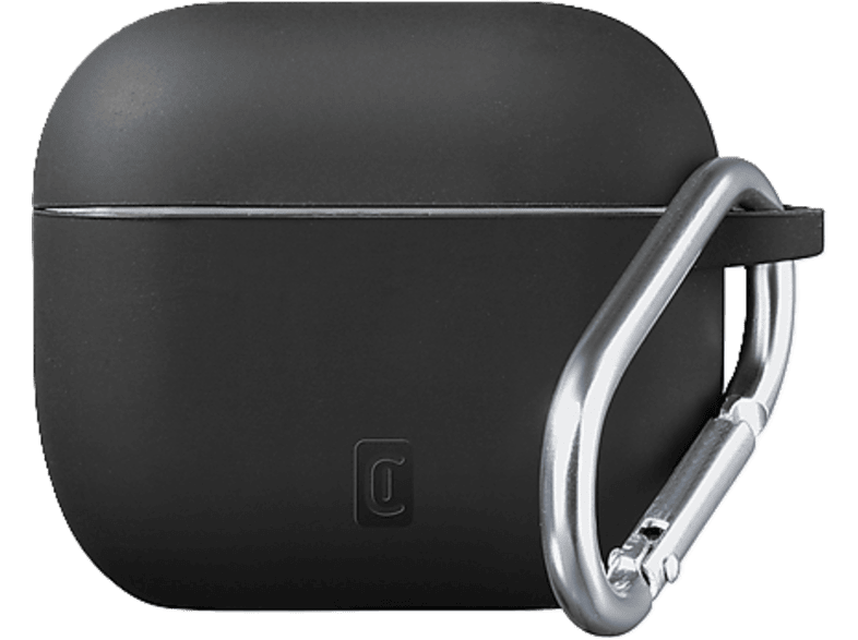 Funda AirPods - CellularLine Bounce, Para Apple Pro 3, Compatible con carga inalámbrica, Silicona, Con Gancho, Negro