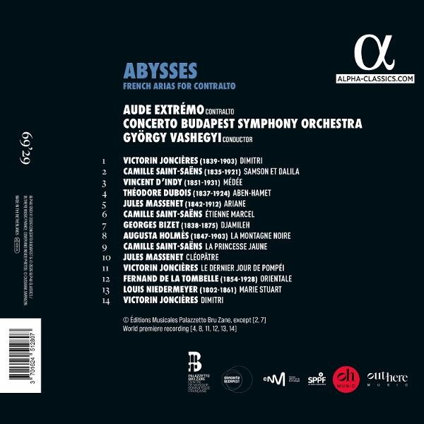 Rückseite eines CD-Covers mit weißem Text auf schwarzem Grund, inklusive Titelliste und Logos.