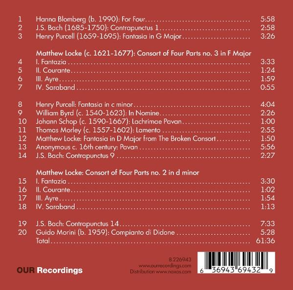 Rückseite einer CD-Hülle mit rotem Hintergrund, einer Trackliste und einem Barcode.