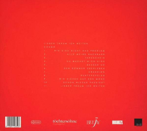 Rotes Albumcover mit weißer Tracklist in der Mitte und Logos sowie Barcode am unteren Rand.