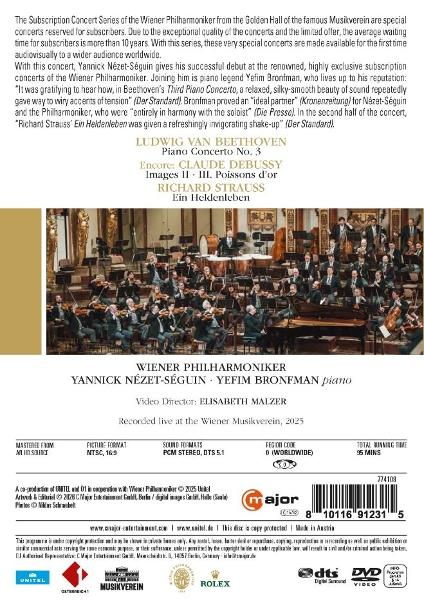 DVD-Rückseite mit Orchesterfoto, Titelliste für Beethoven und Strauss sowie Konzertdetails.