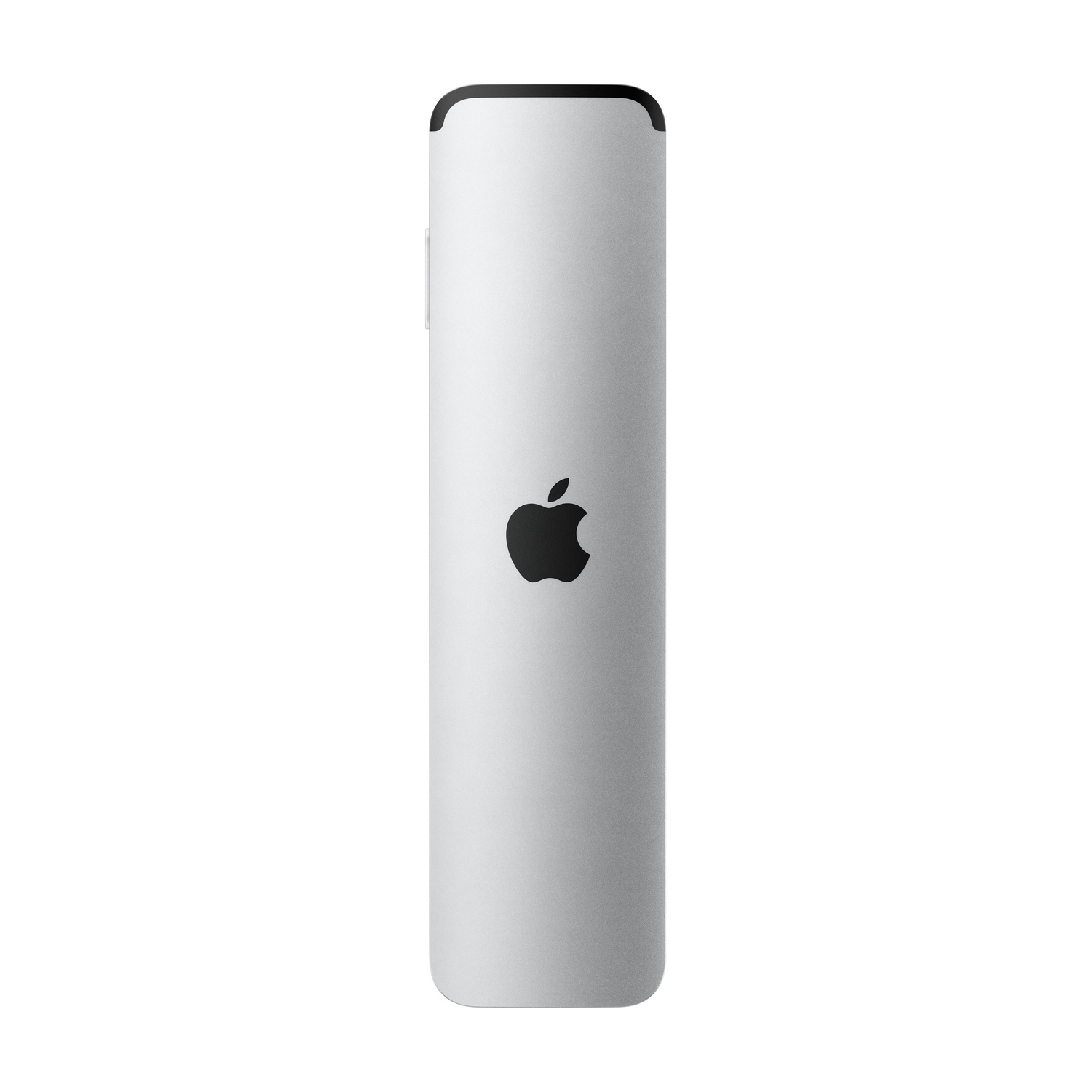 Un dispositivo Apple argentato con un cappuccio nero e il logo Apple su sfondo bianco.