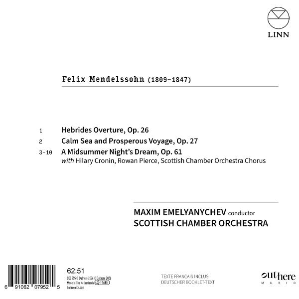 Rückseite einer Musik-CD von Felix Mendelssohn, gespielt vom Scottish Chamber Orchestra.