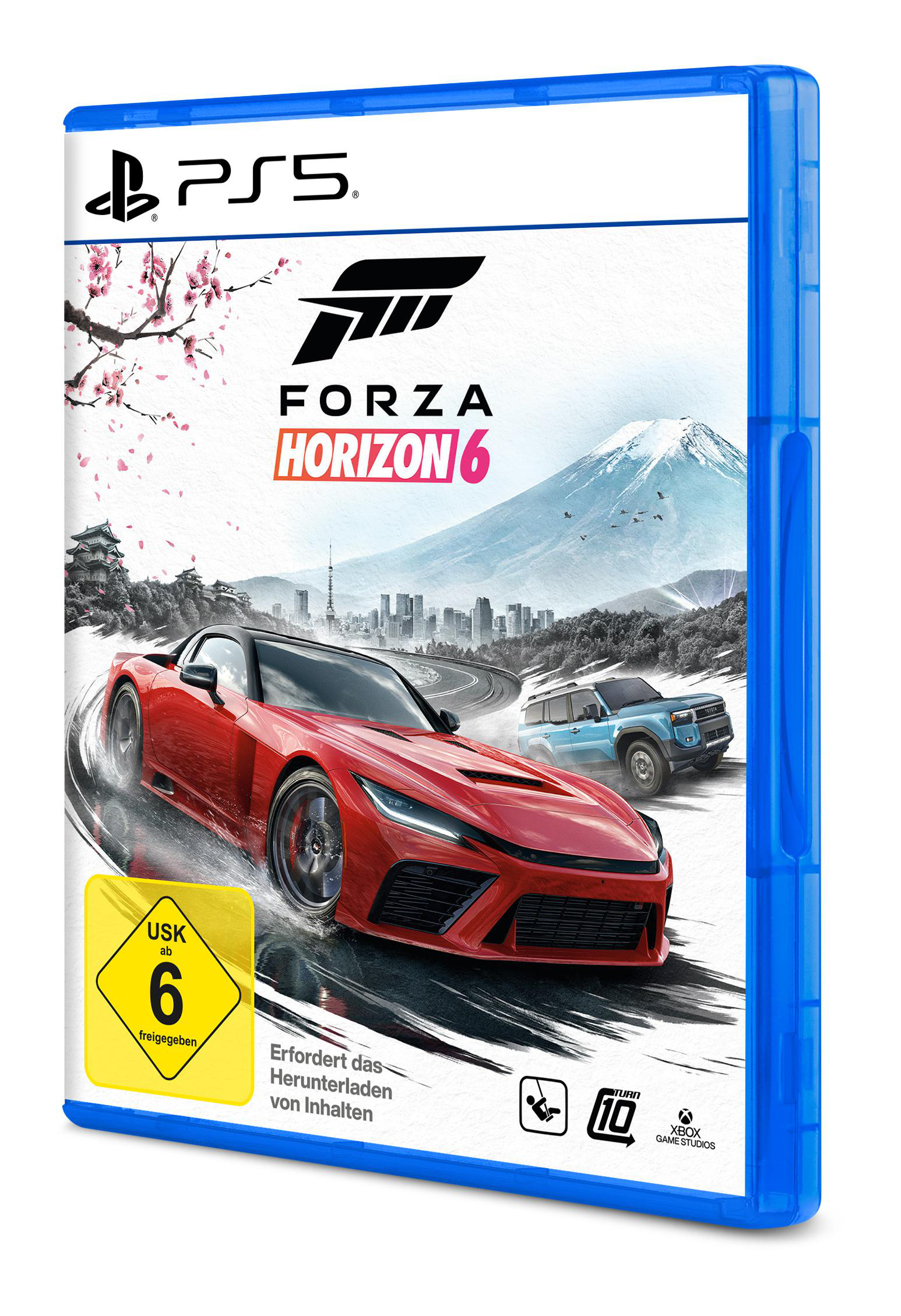 PS5-Spielhülle von Forza Horizon 6 mit rotem Sportwagen, blauem Geländewagen und Bergkulisse.