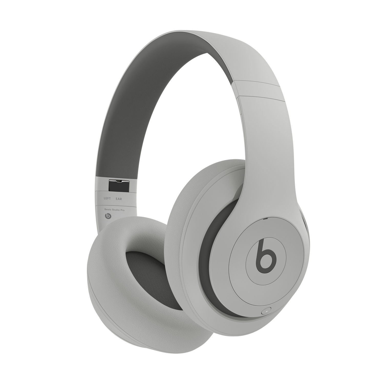 Auriculares inalámbricos supraaurales en gris claro con el logotipo de Beats en la copa, sobre fondo blanco.