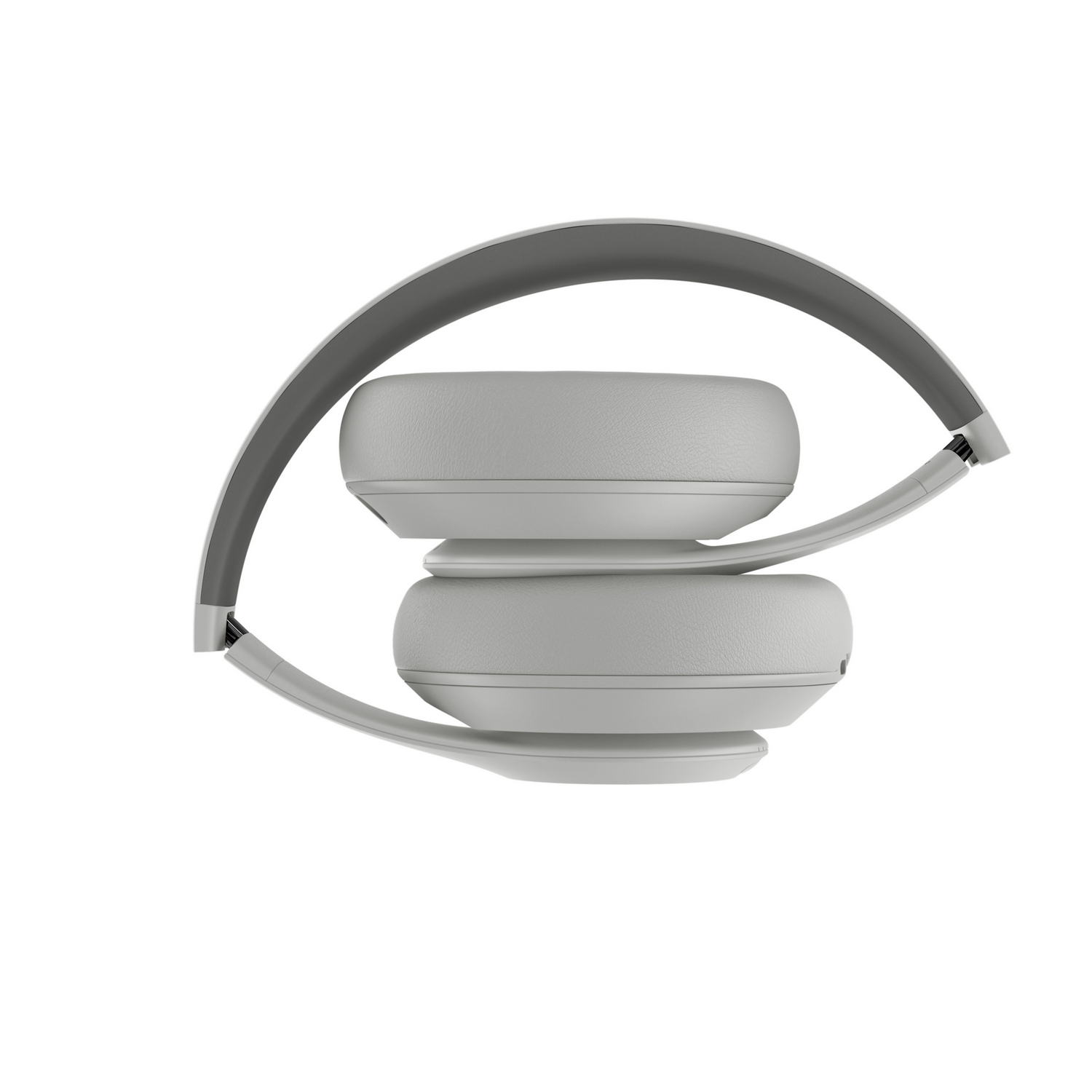 Auriculares grises plegables sobre un fondo blanco.