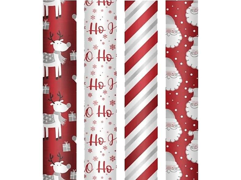 Papel de regalo - CAMPUS Navidad, 1 rollo, 4m x 70cm, Tonos rojos y plateadosm, Modelo aleatorio