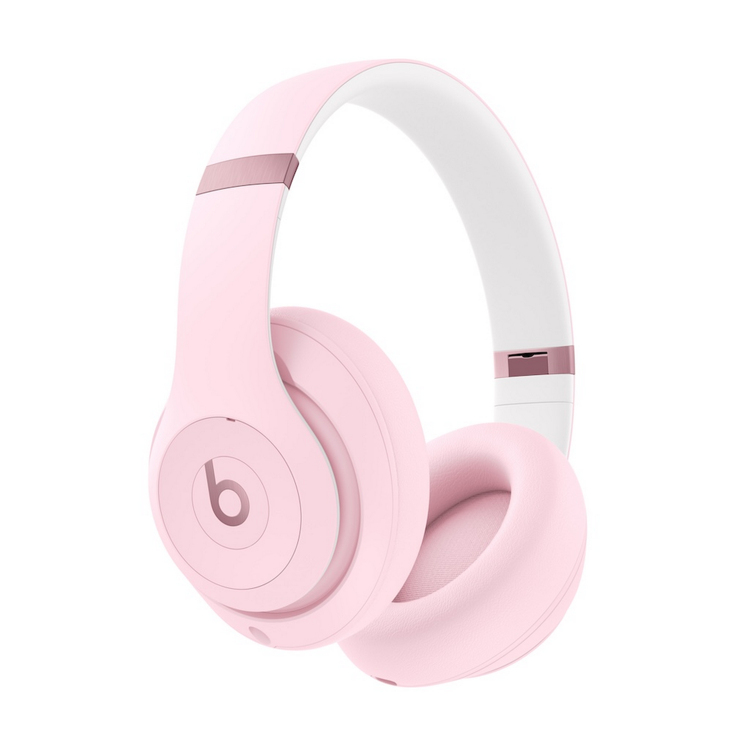 Auriculares inalámbricos supraaurales de color rosa con el logotipo de Beats en la orejera izquierda.