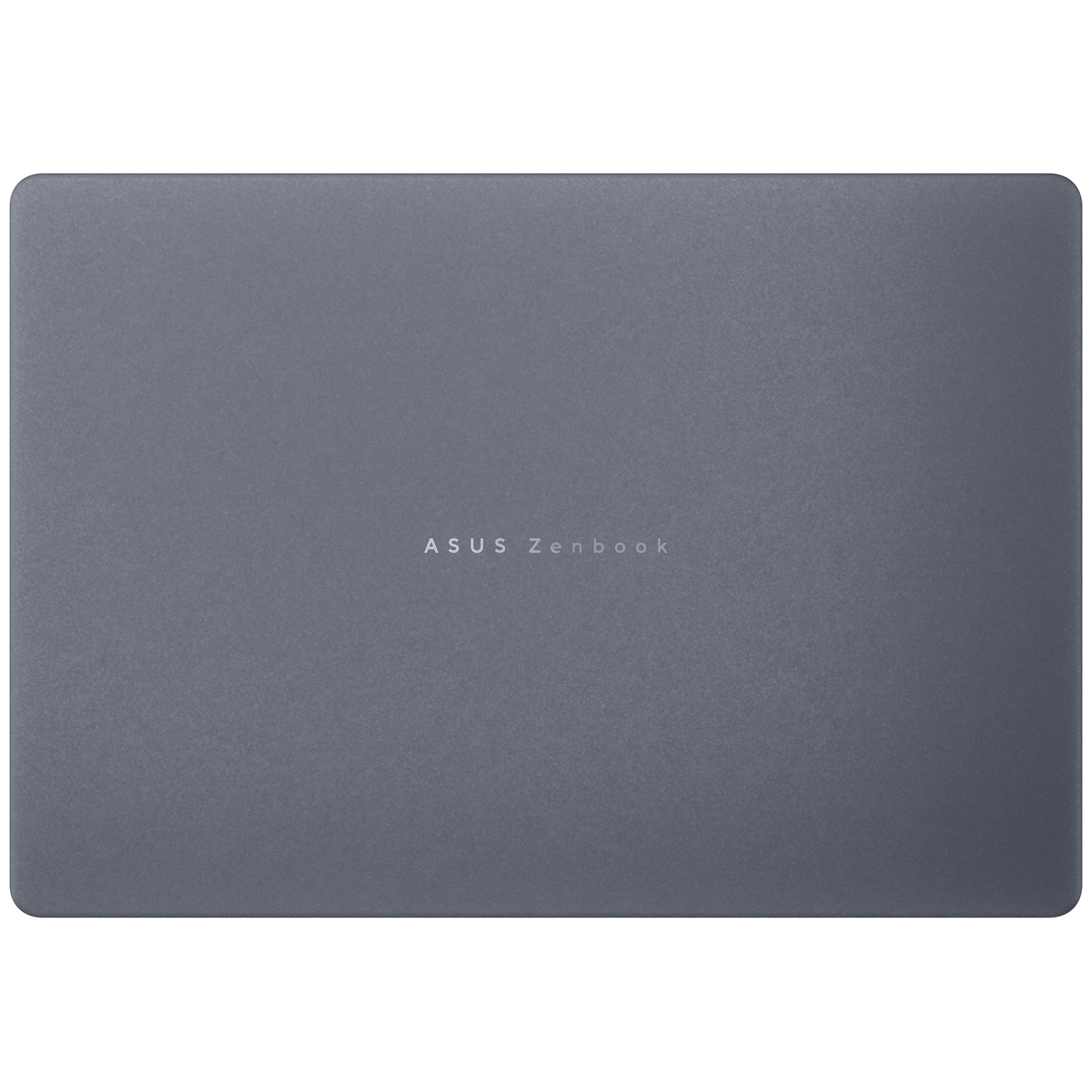 Gesloten grijze Asus Zenbook laptop van bovenaf gezien met merklogo in het midden.