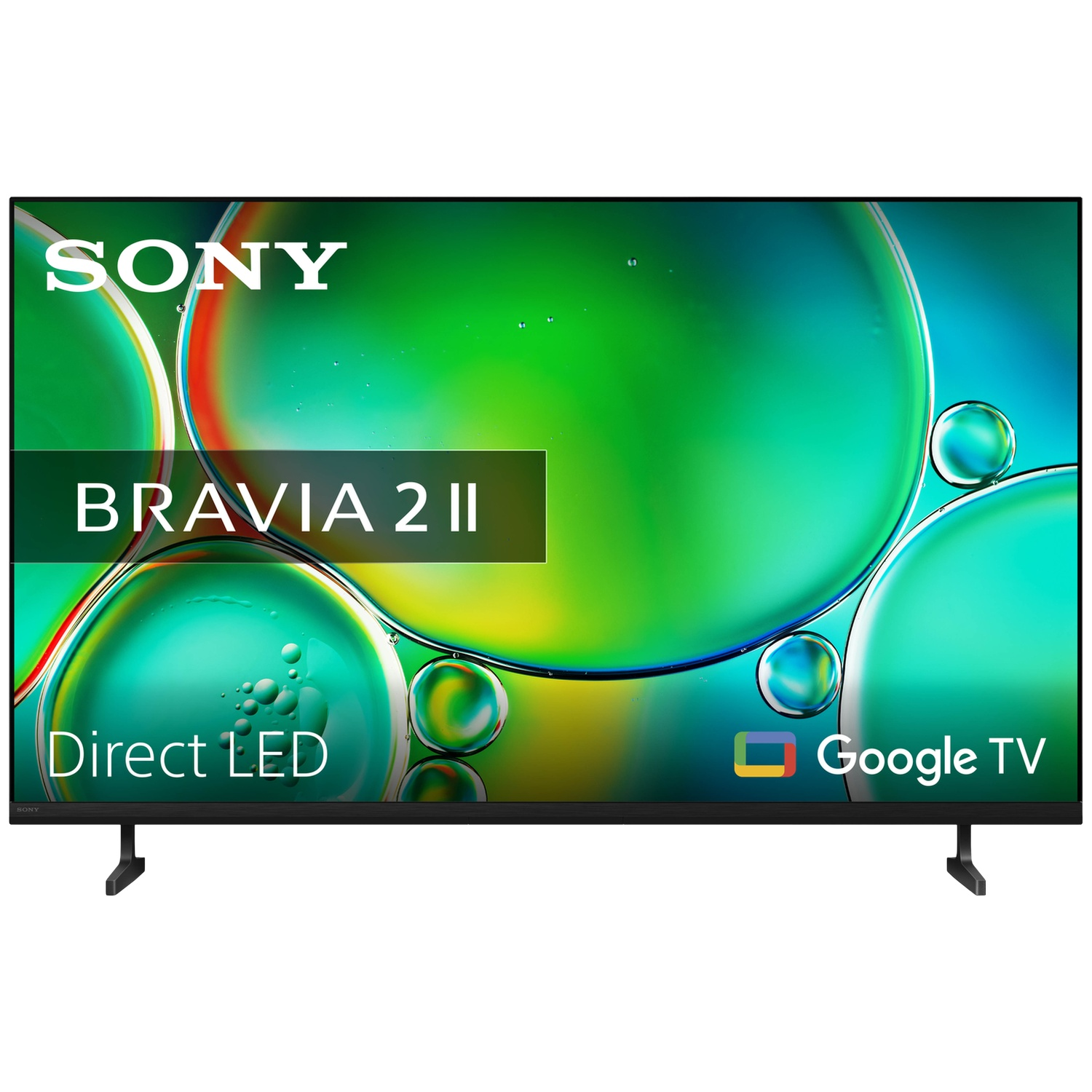 Téléviseur Sony Bravia 2 II affichant un écran à bulles vertes.