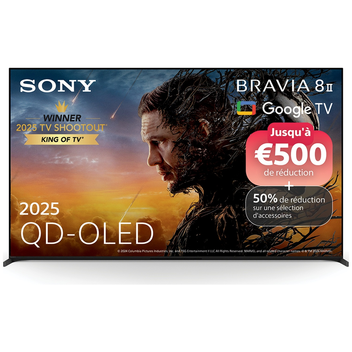 Téléviseur Sony Bravia 8 II QD-OLED avec promo Venom et 500 euros de réduction.