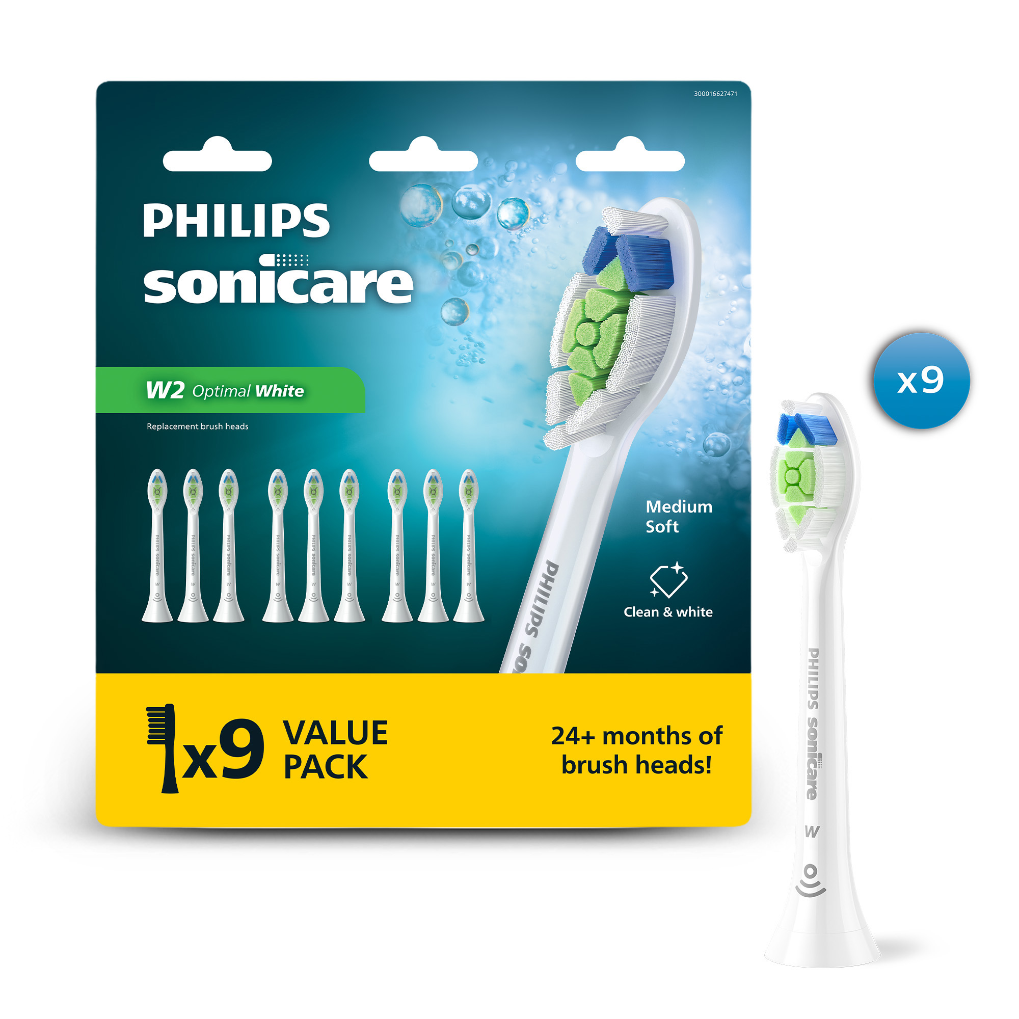 Cabezales de repuesto Philips Sonicare W2 Optimal White, pack de 9.