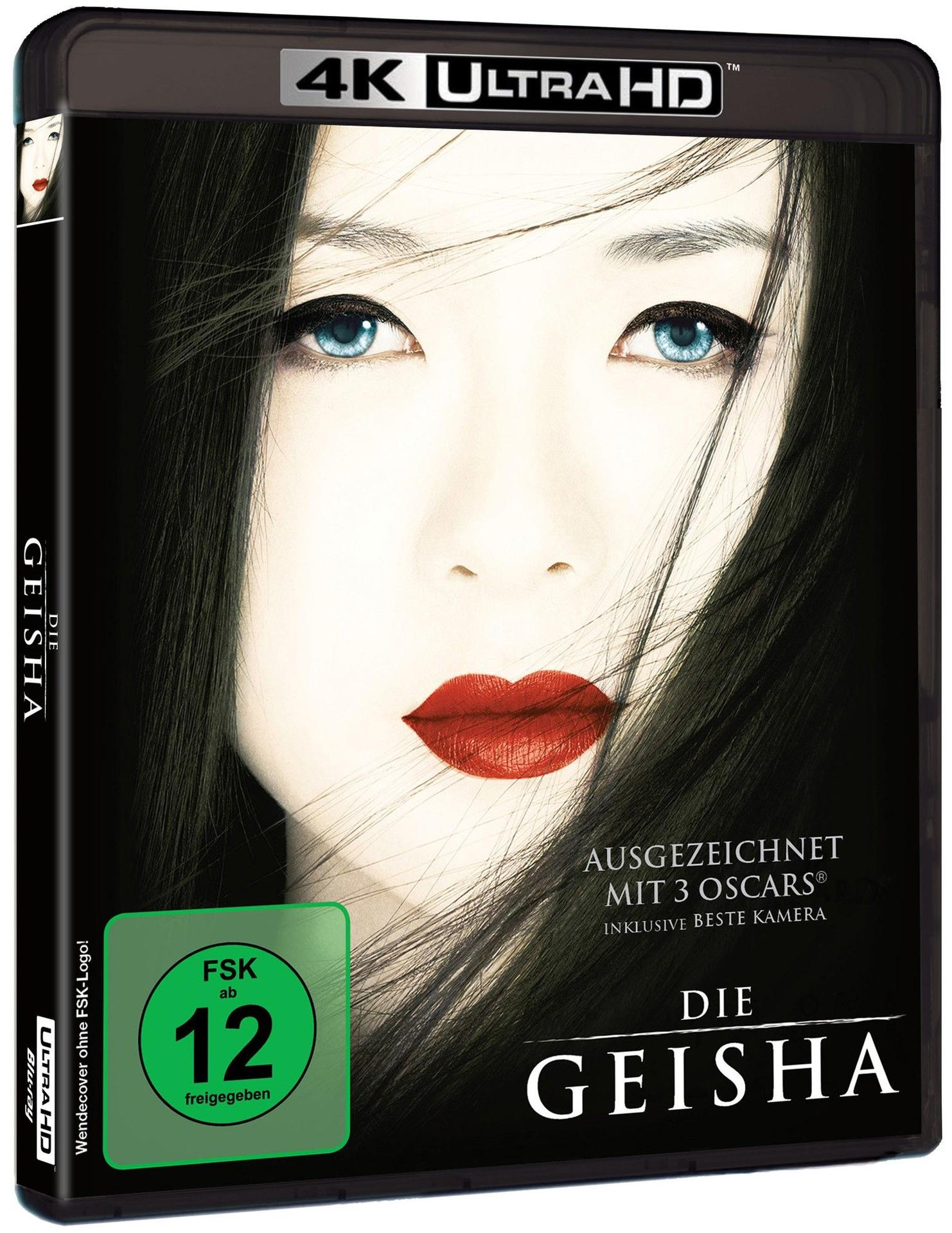 4K Ultra HD Blu-ray Huelle des Films Die Geisha mit Frauengesicht und blauen Augen.
