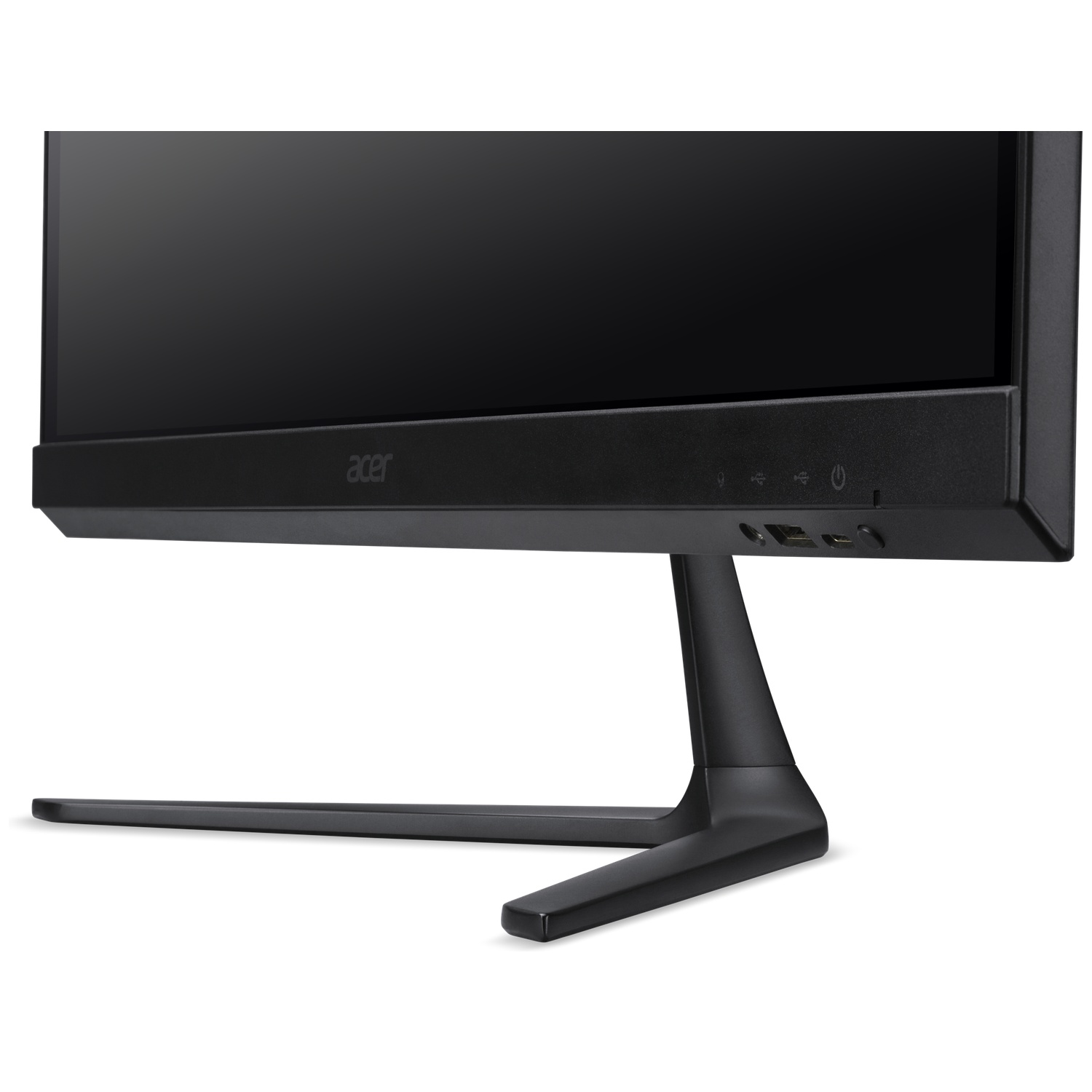 Black Acer monitor with stand on a white background.