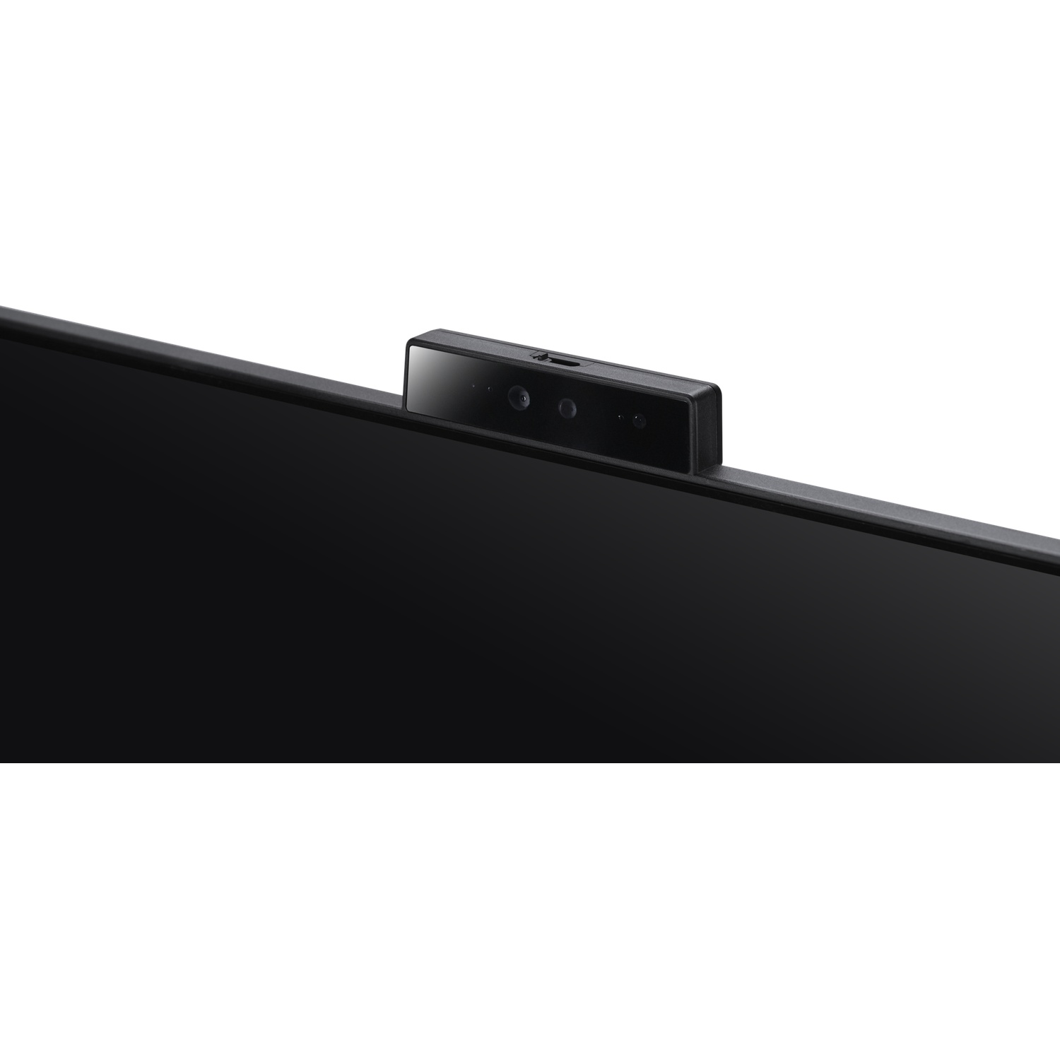A small black webcam is mounted on top of a monitor.