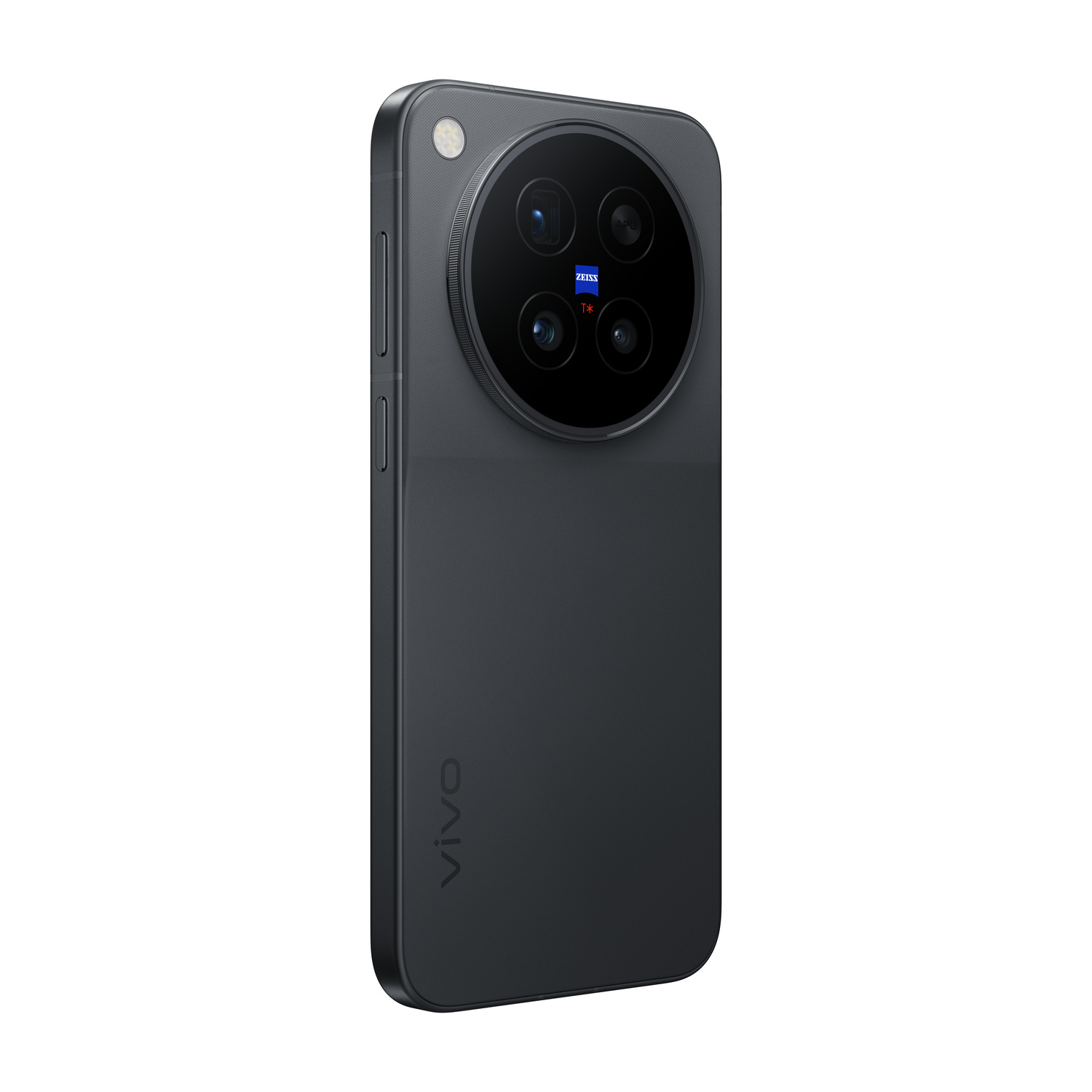 Vista posteriore di uno smartphone scuro con grande modulo fotografico.