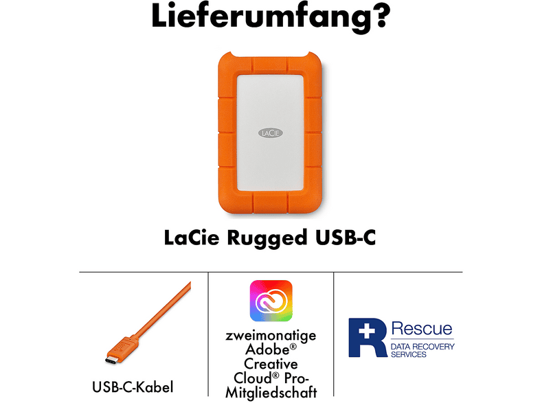 LACIE Festplatte Rugged 5 TB, USB-C 3.0, extern (STFR5000800) — Foto 3 von 6