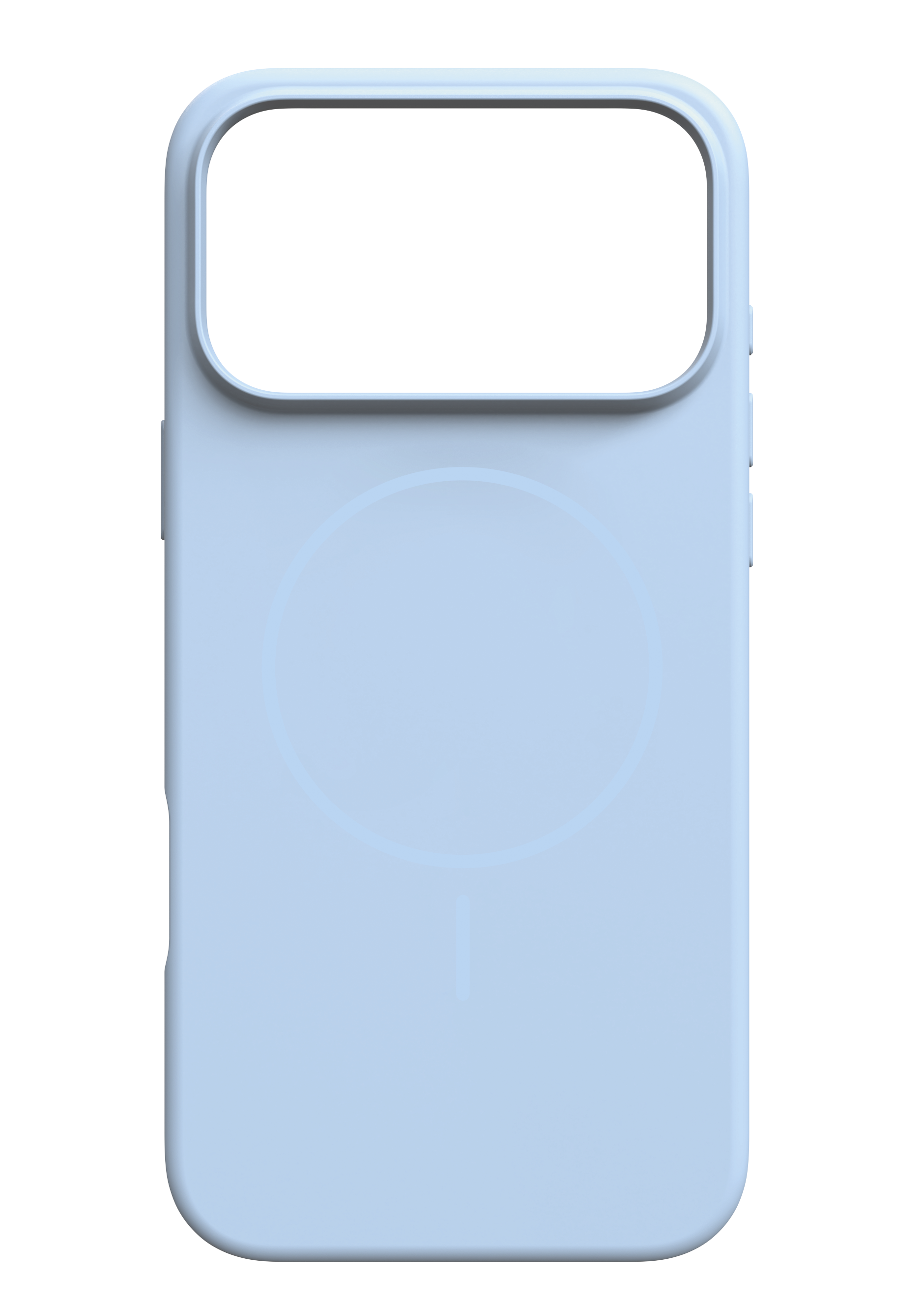 Eine hellblaue Schutzhülle für ein Smartphone mit einem runden Ring auf der Rückseite.