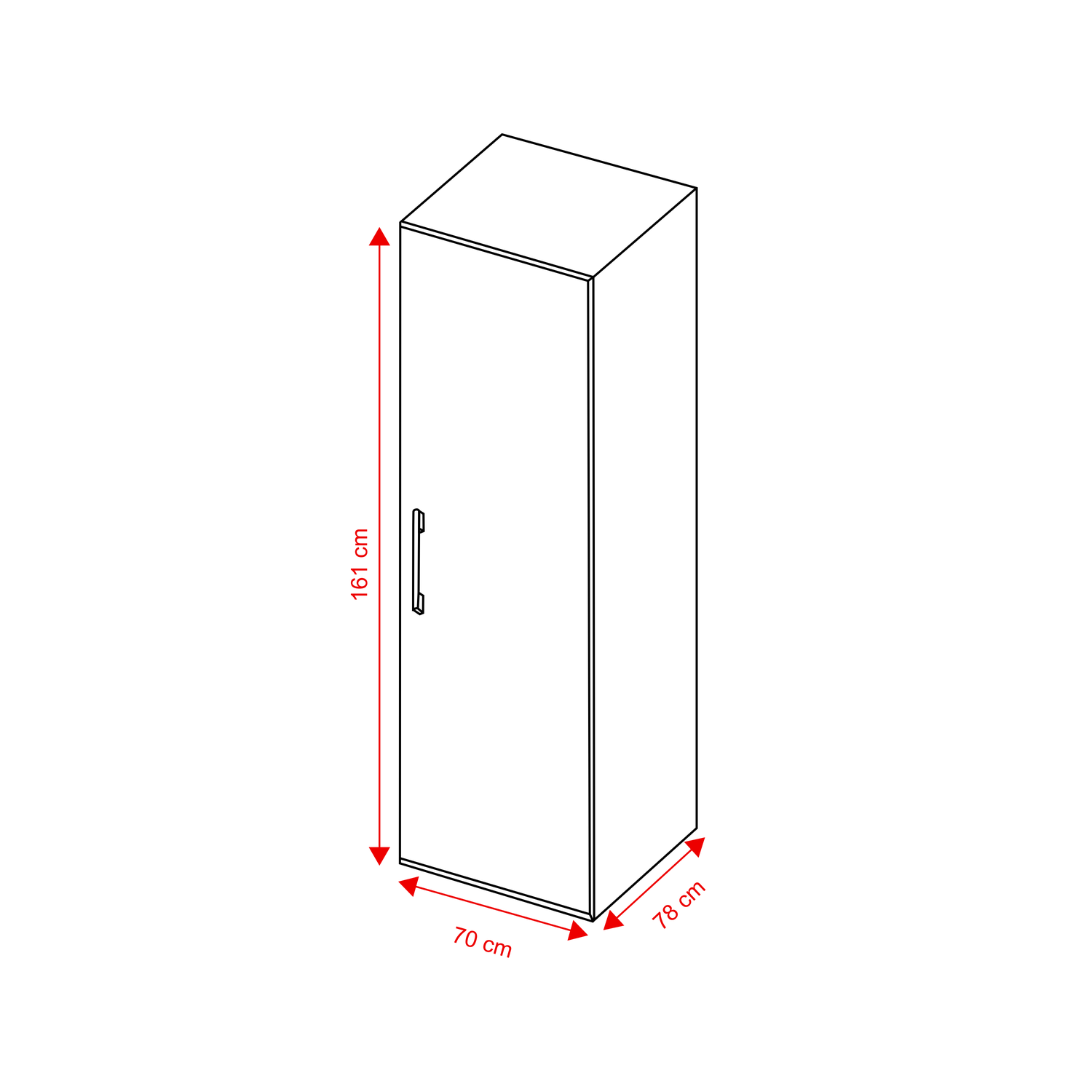 Line drawing of a tall cabinet with dimensions: height 161 cm, width 70 cm, depth 78 cm.