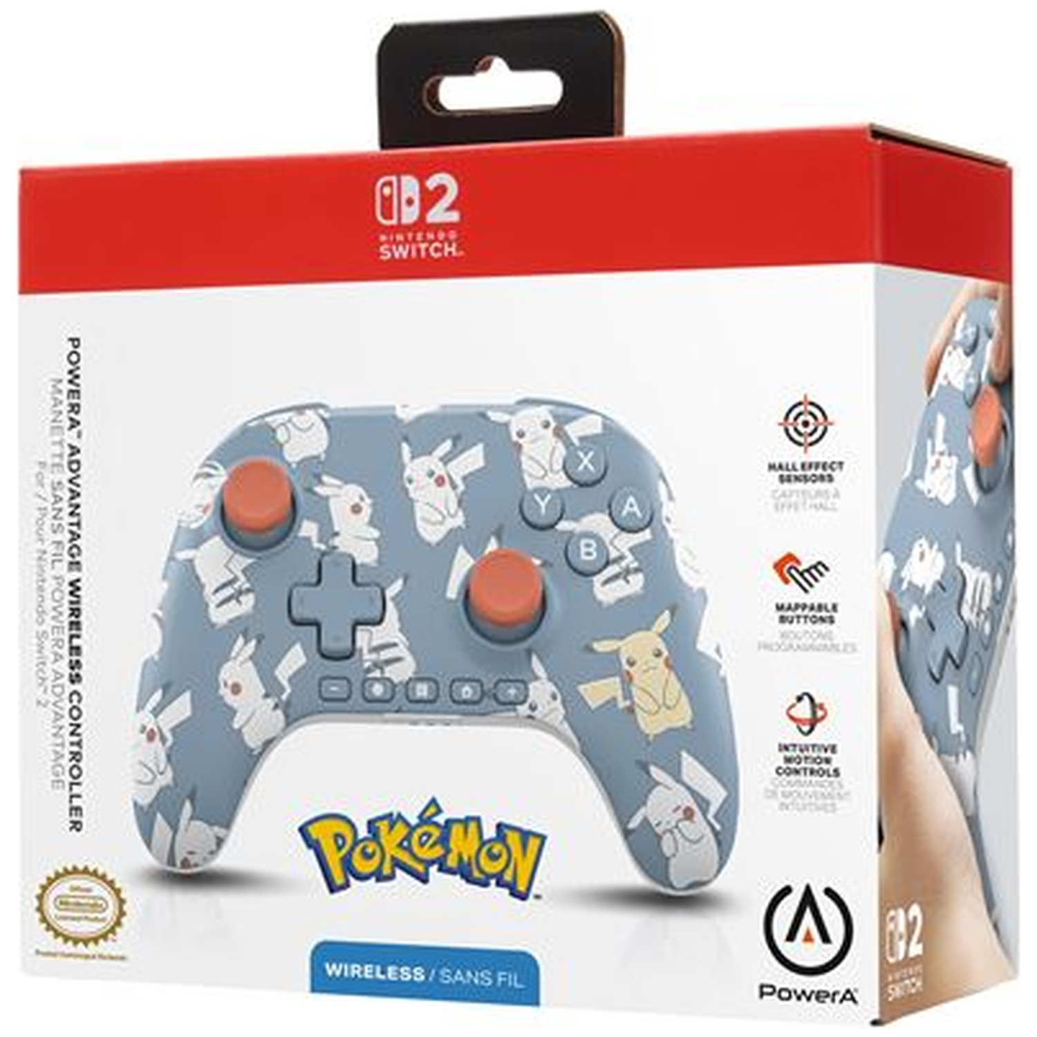 Box of a PowerA Pokémon wireless controller for Nintendo Switch featuring a Pikachu pattern.