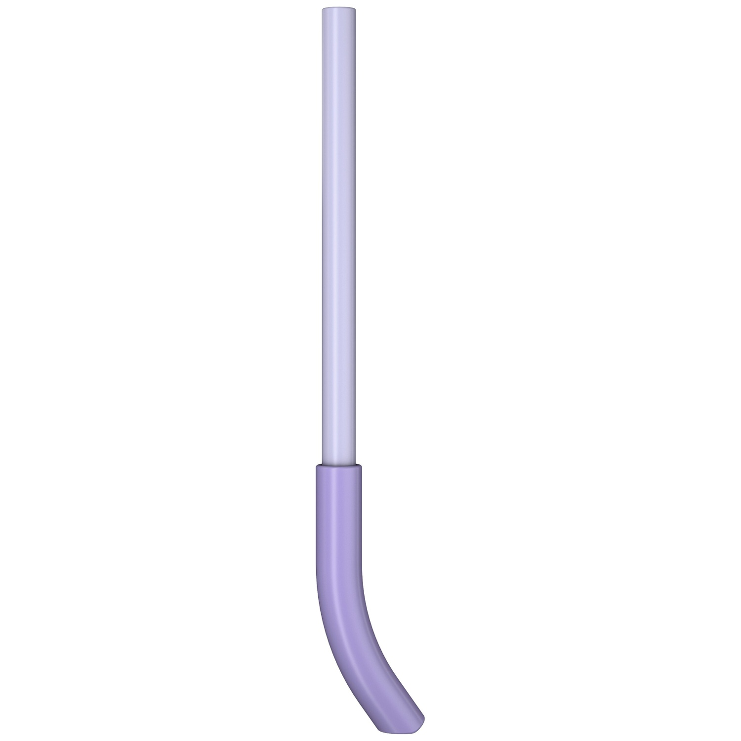 Un long cylindre droit violet clair se transforme en bas en un élément incurvé violet plus foncé.