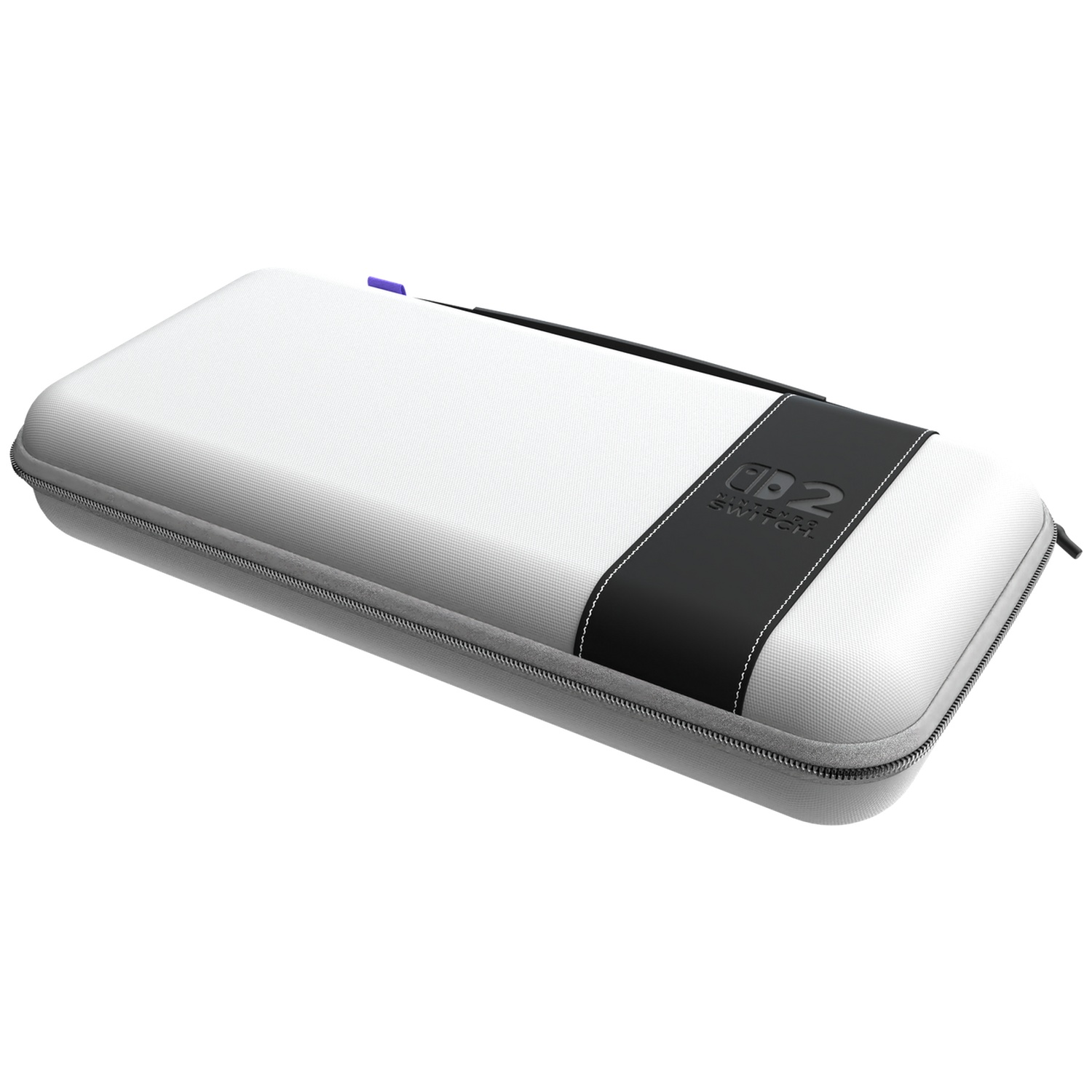 A white Nintendo Switch carrying case featuring a black accent band on a white background.