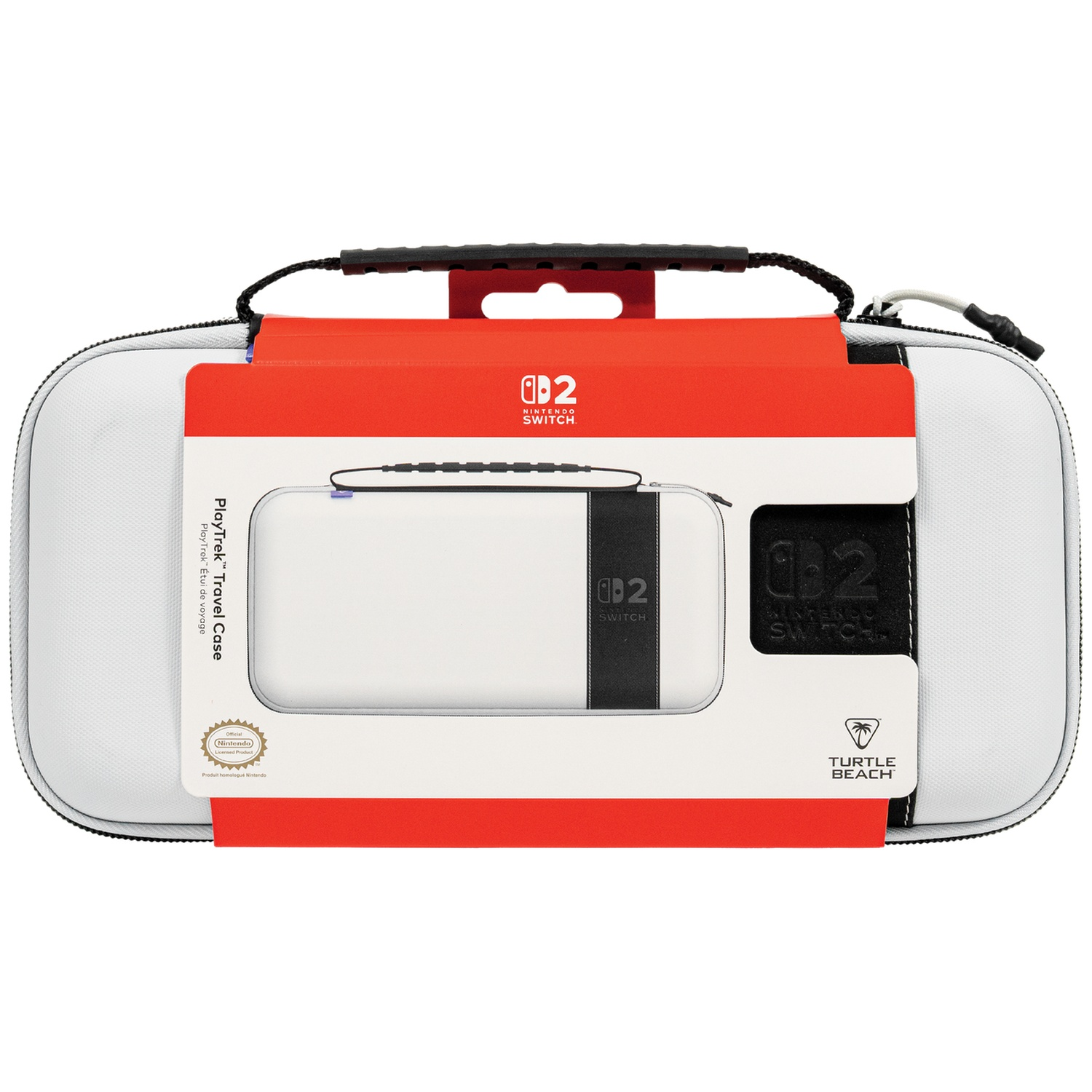 White Turtle Beach PlayTrek travel case for Nintendo Switch in red product packaging.