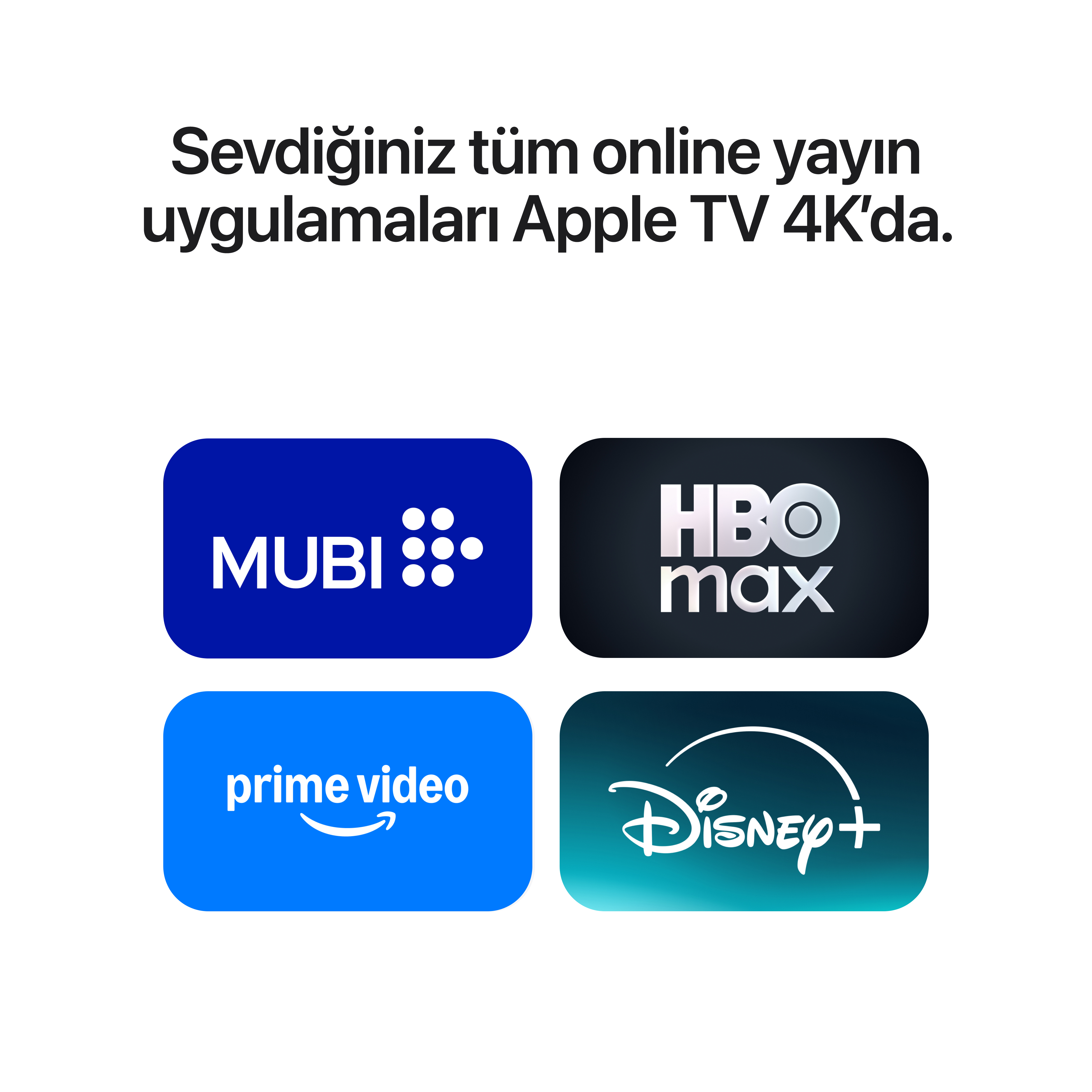 Beyaz arka planda Türkçe metin ve yayın uygulaması logoları.