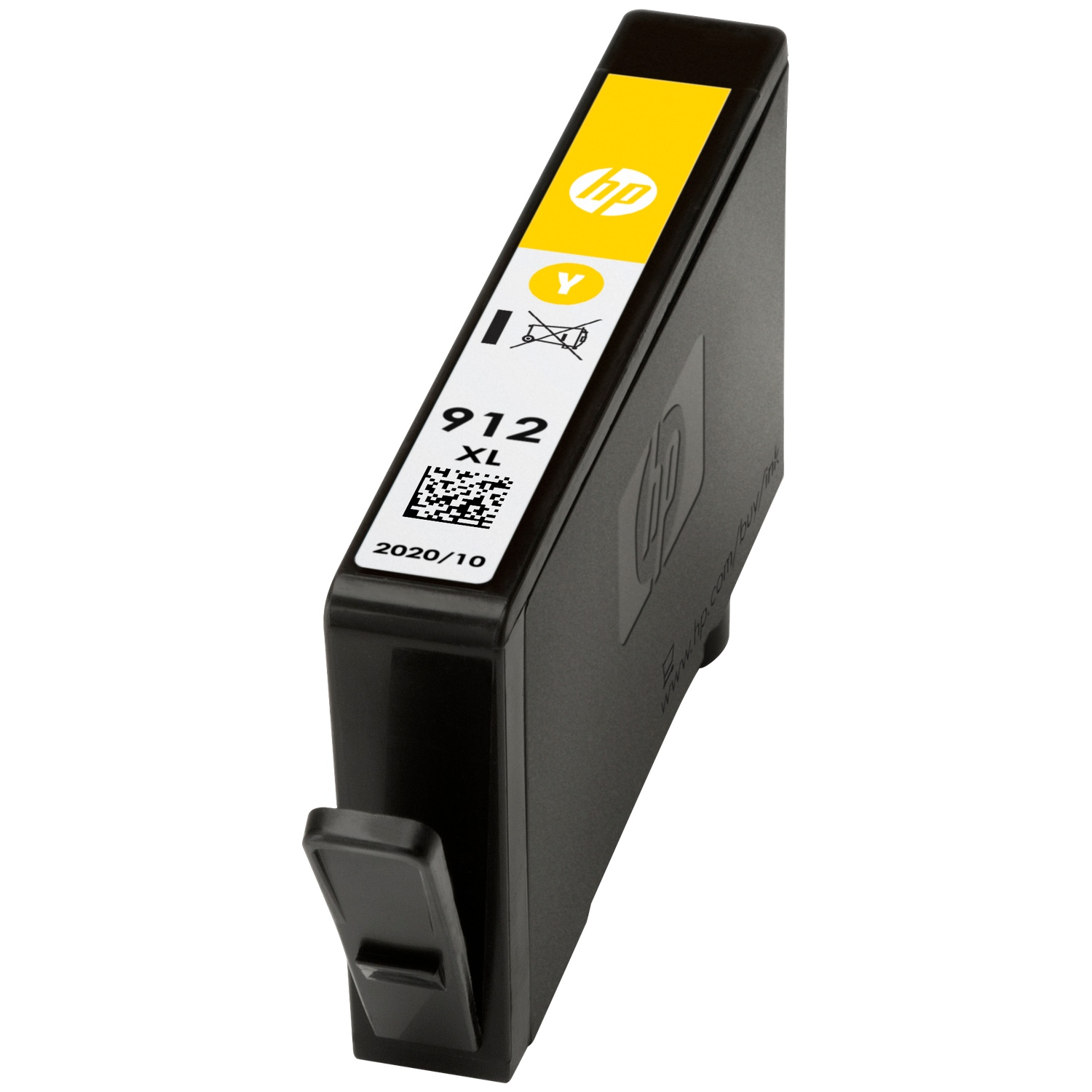 HP 912 XL yellow ink cartridge on a white background.