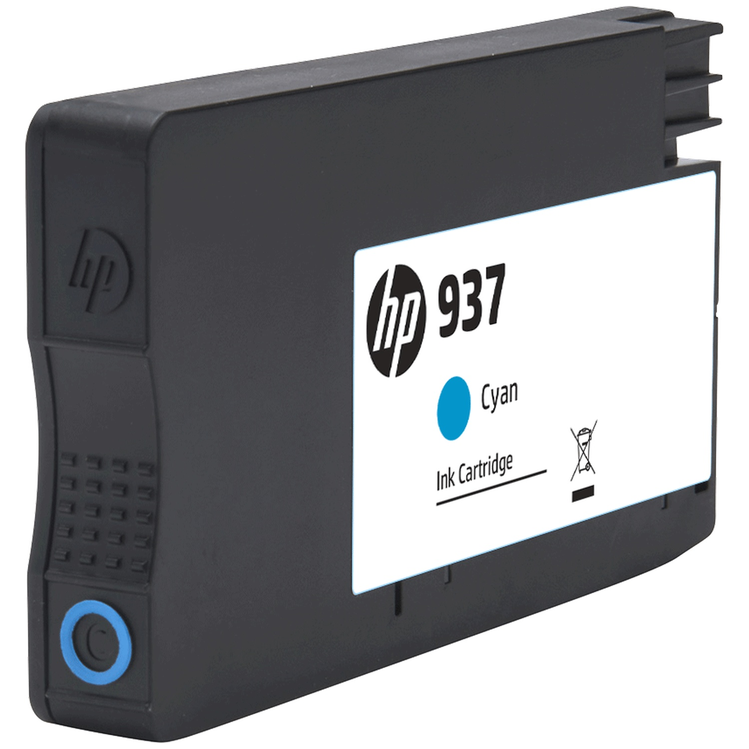 Black HP 937 Cyan ink cartridge on a white background.